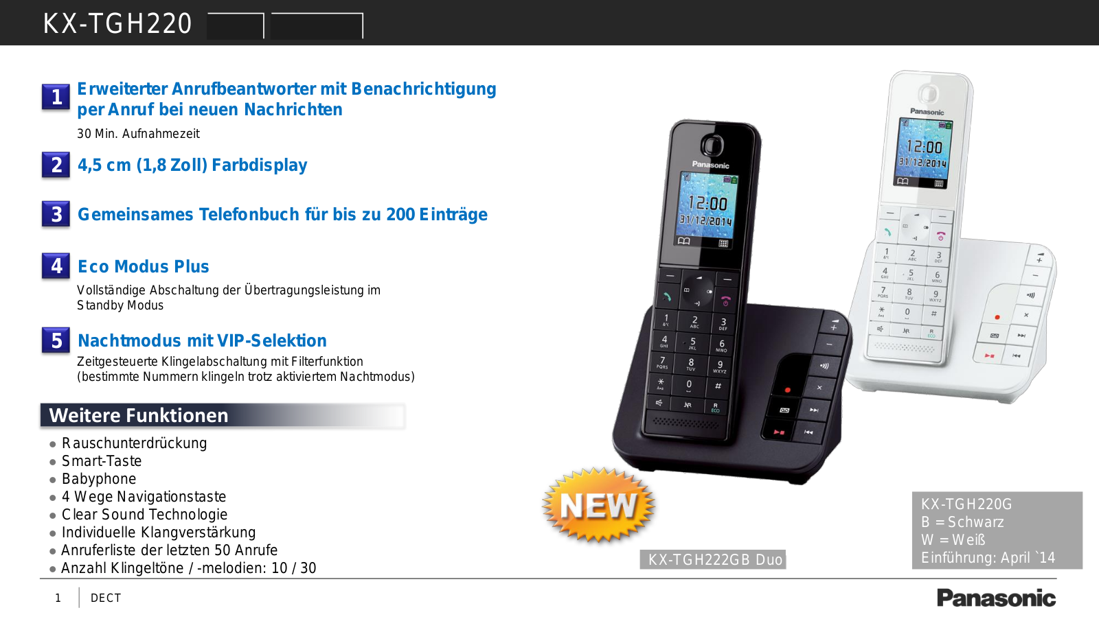 Panasonic KX-TGH222 Technical data