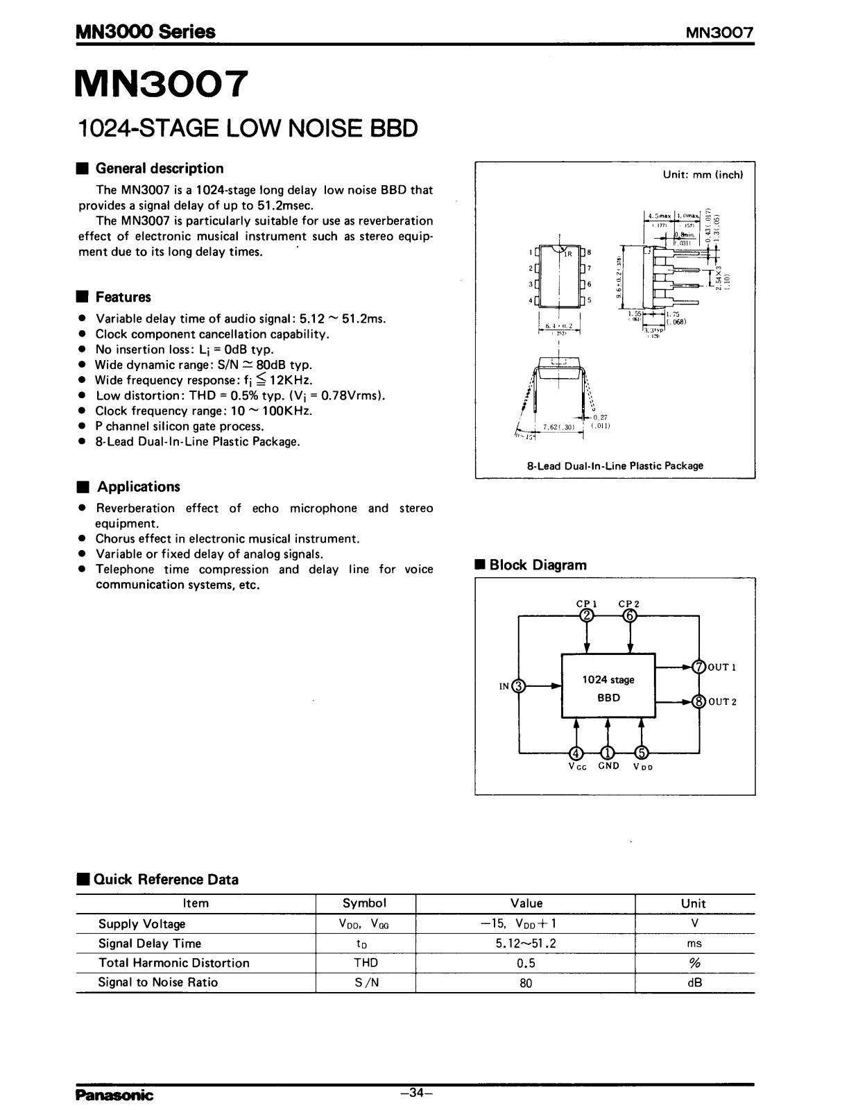 Panasonic MN3007 Datasheet