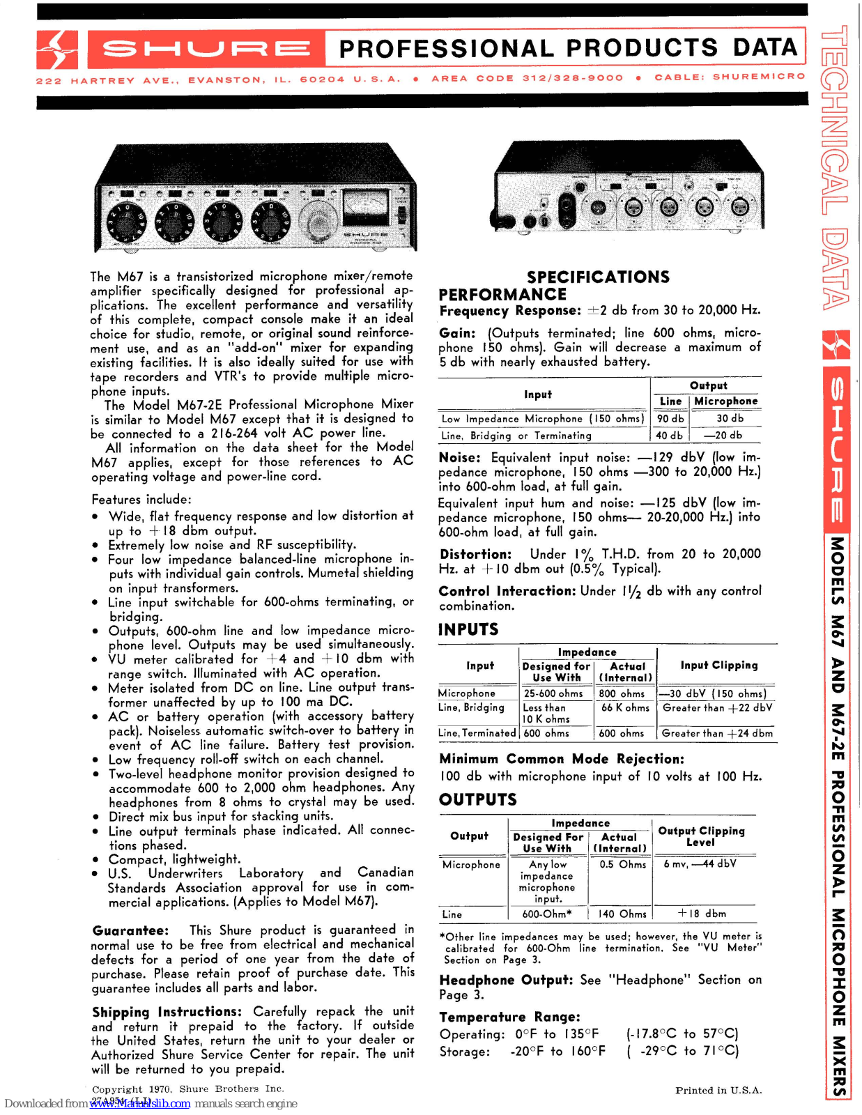 Shure M67-2E Technical Data Manual - ManualMachine.com