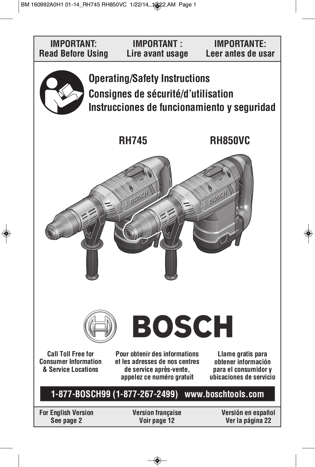 Bosch Power Tools RH850VC, RH745 User Manual