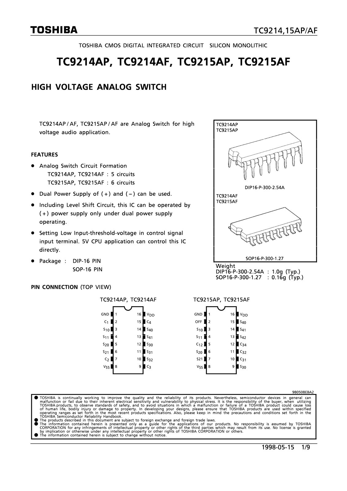 Toshiba TC9215AP, TC9214AF Datasheet