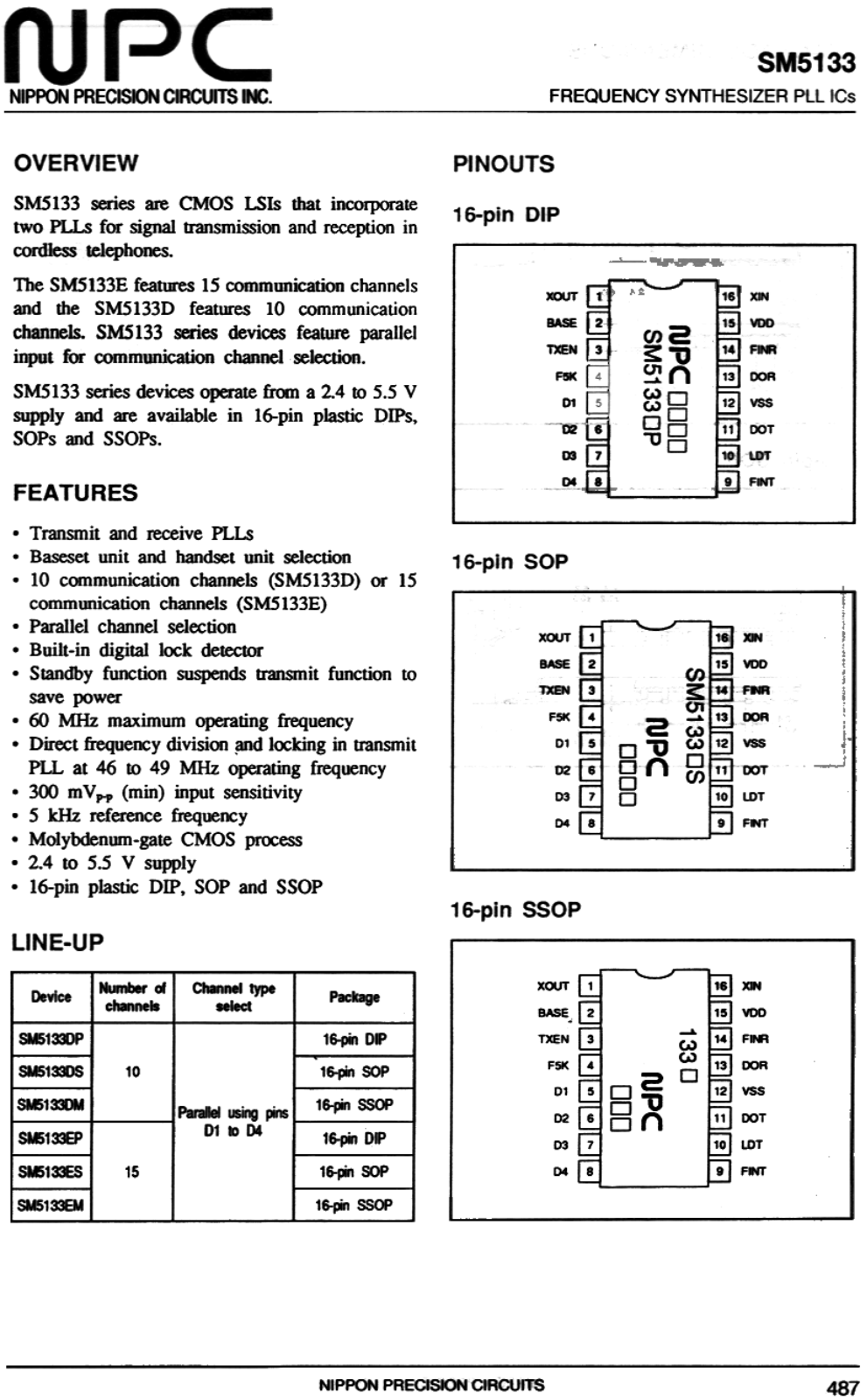 NPC SM5133DM, SM5133DP, SM5133DS, SM5133EM, SM5133EP Datasheet