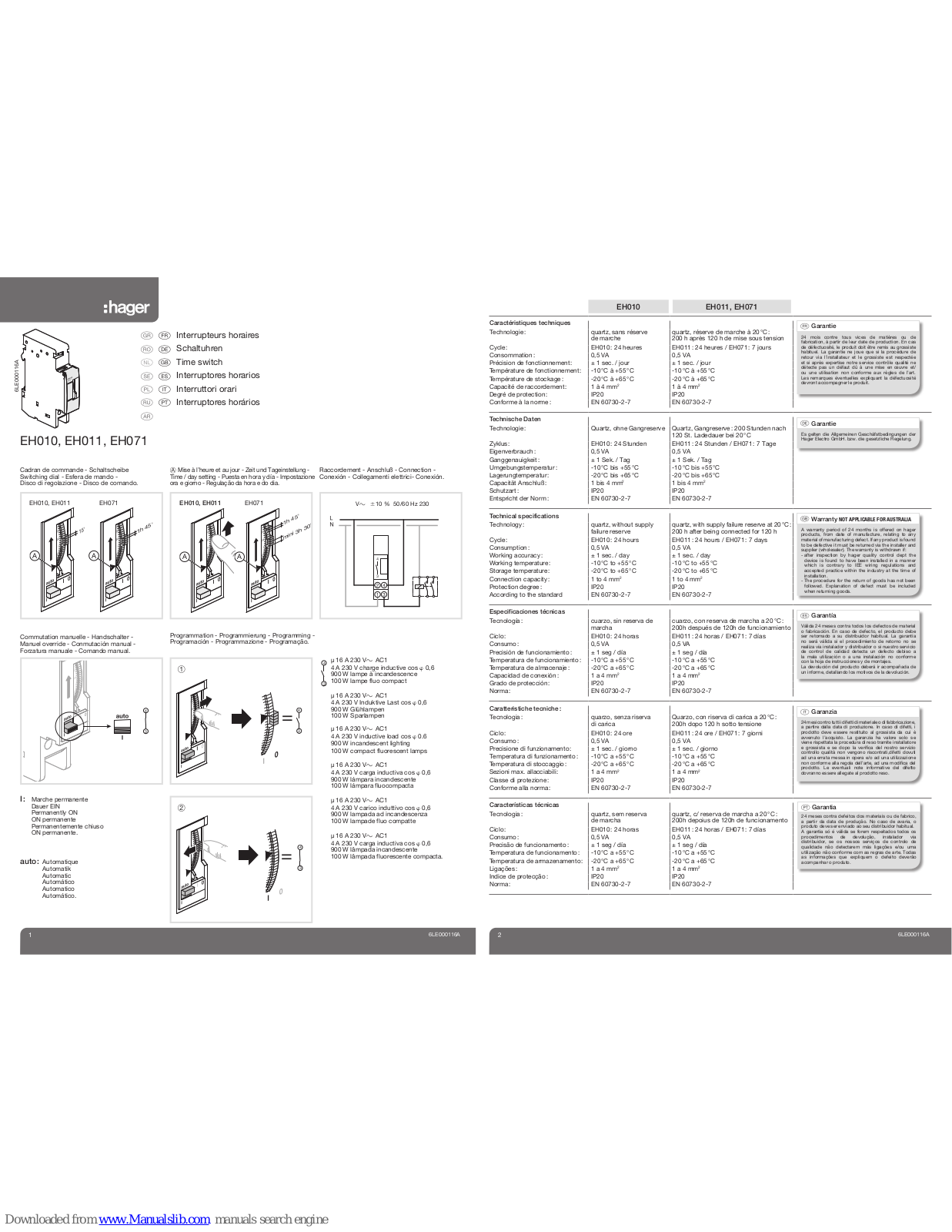 hager EH010, EH071, EH011 User Manual