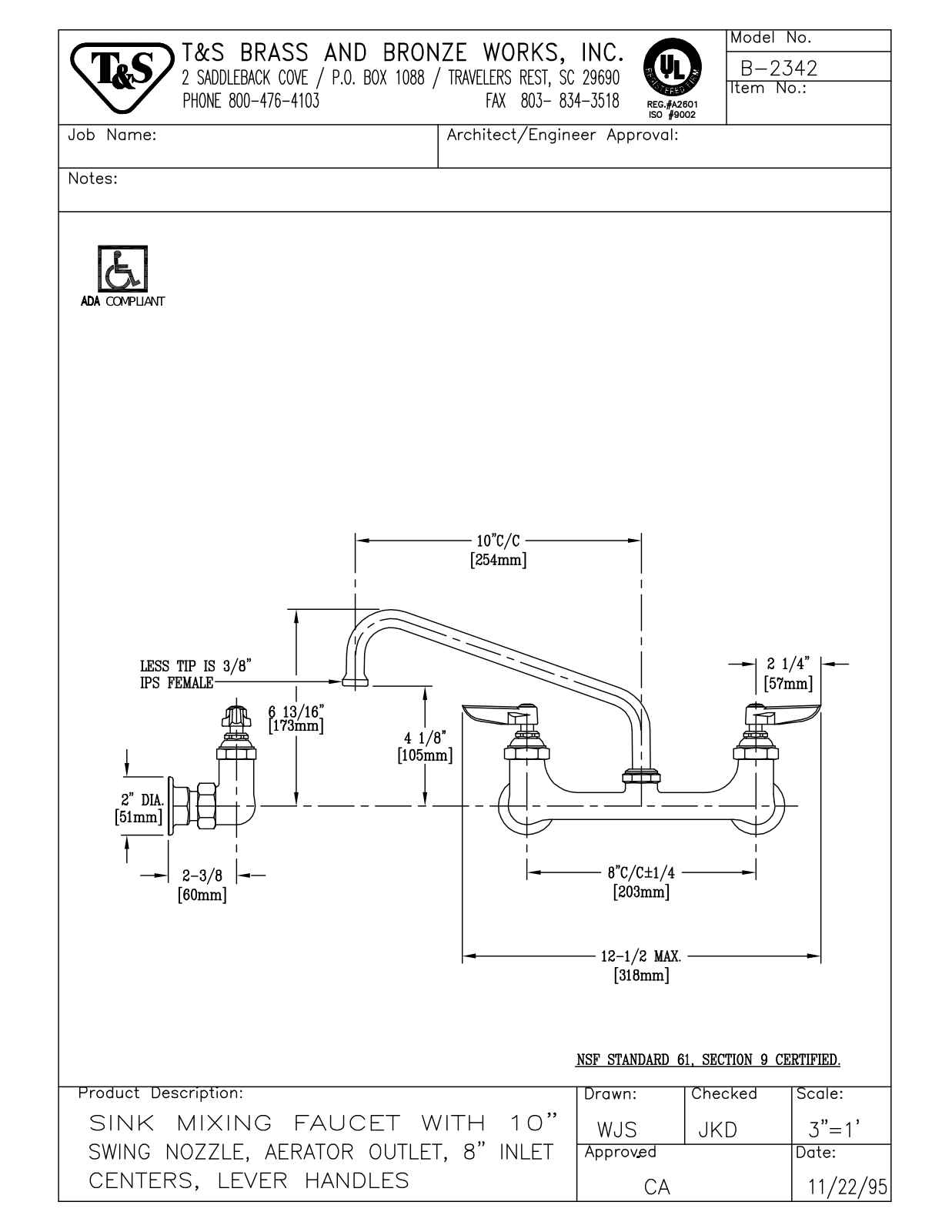 T & S Brass & Bronze Works B-2342 General Manual