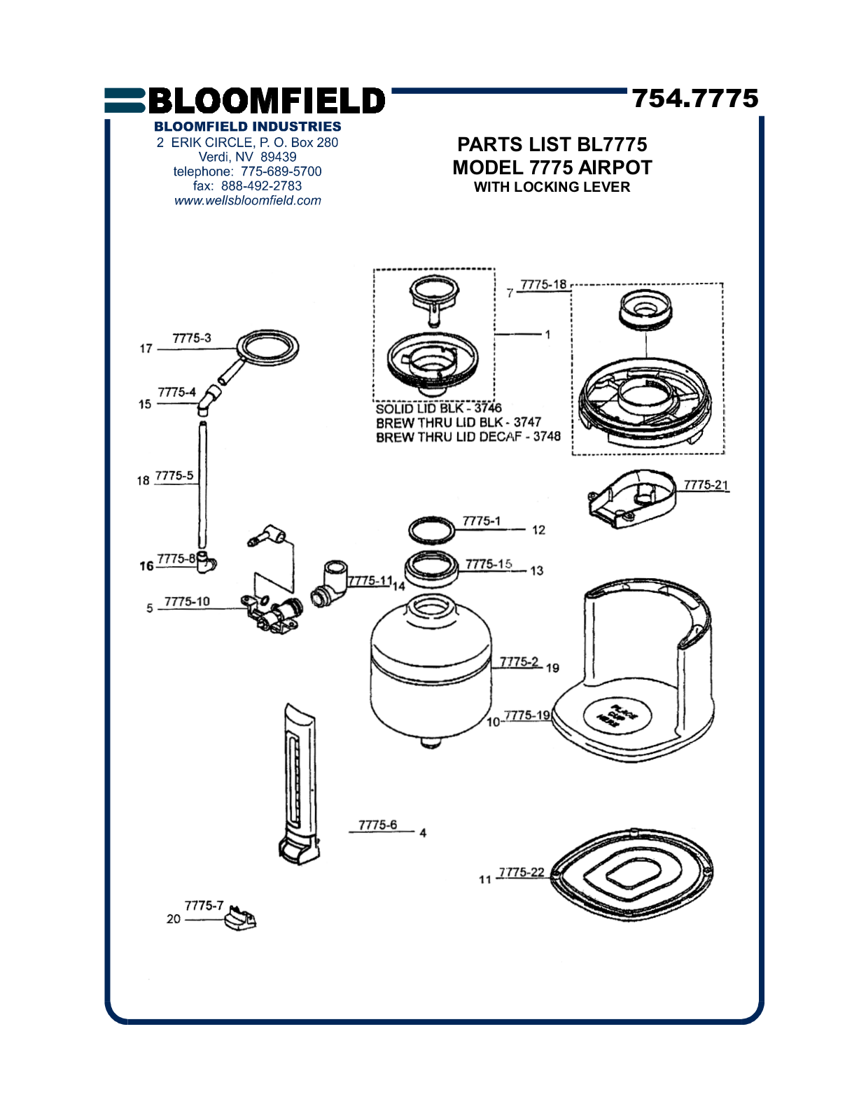 Bloomfield 7775 Part Manual