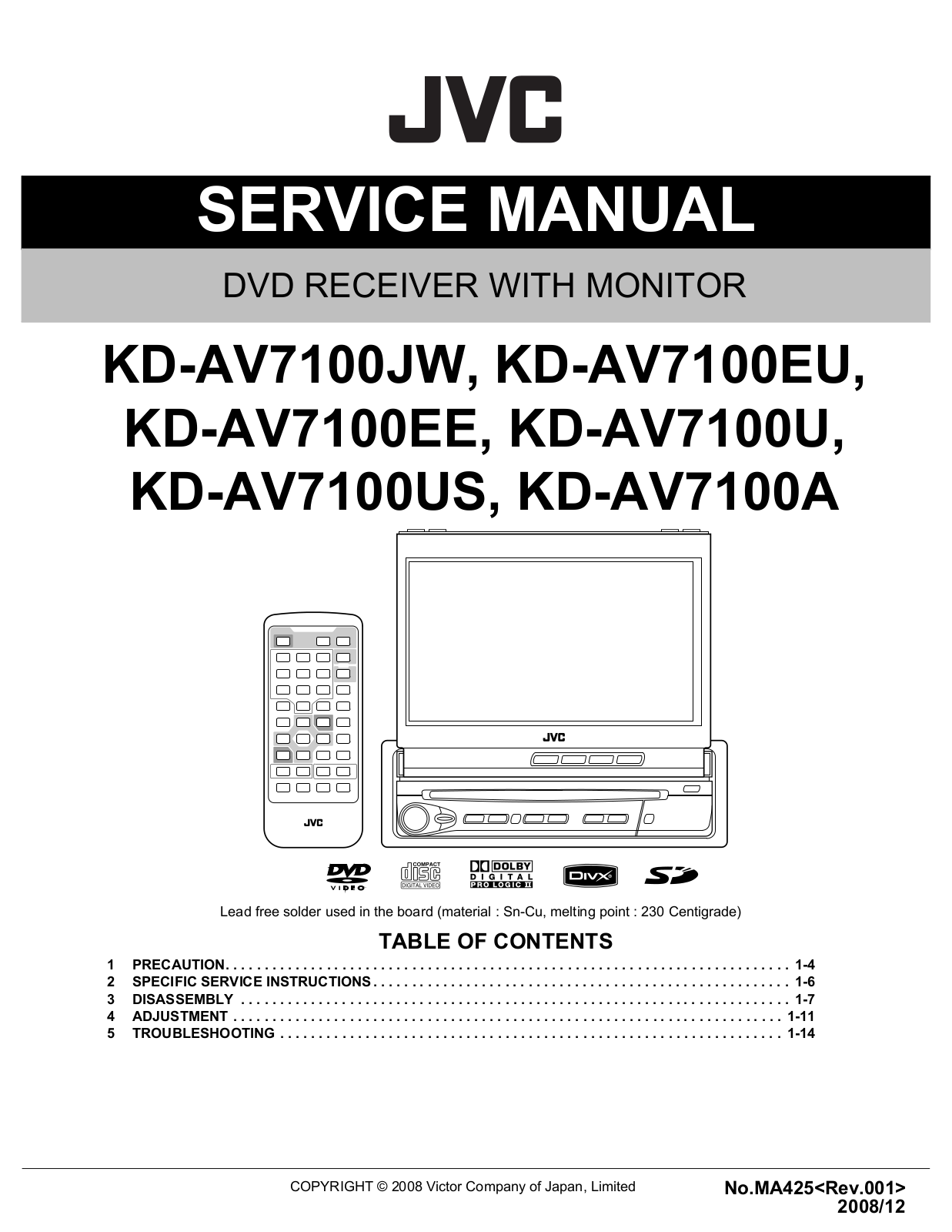 JVC KD-AV7100JW, KD-AV7100EU, KD-AV7100EE, KD-AV7100U, KD-AV7100US Service Manual