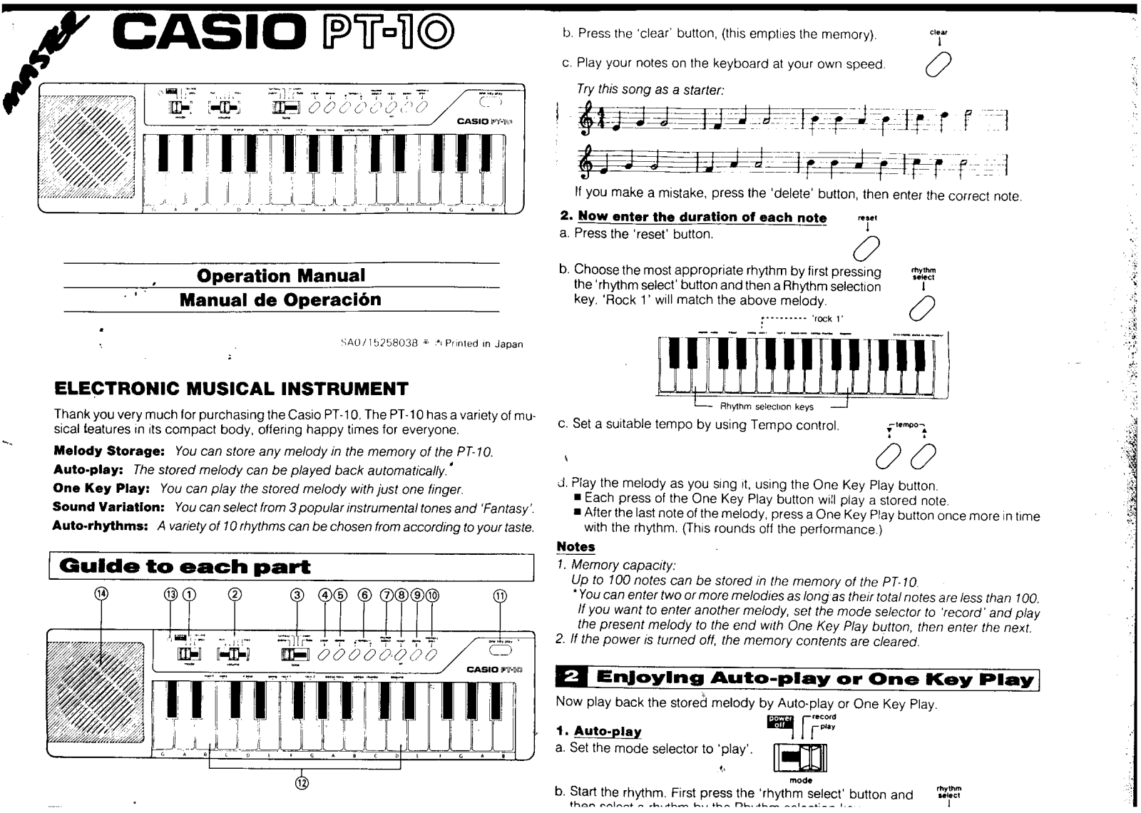 Casio PT-10 User Manual