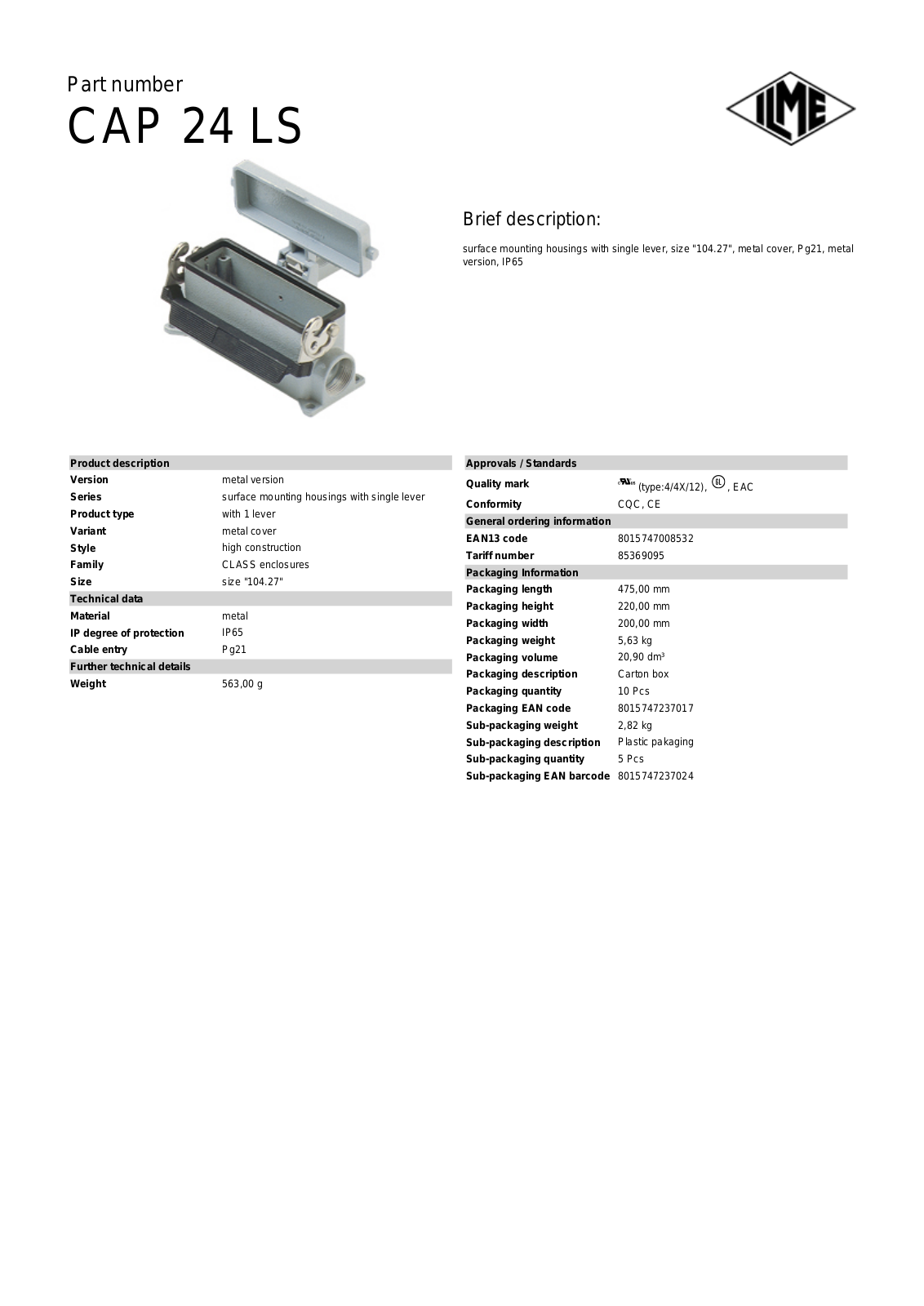 Datasheet CAP-24LS Datasheet (ILME) - ManualMachine.com