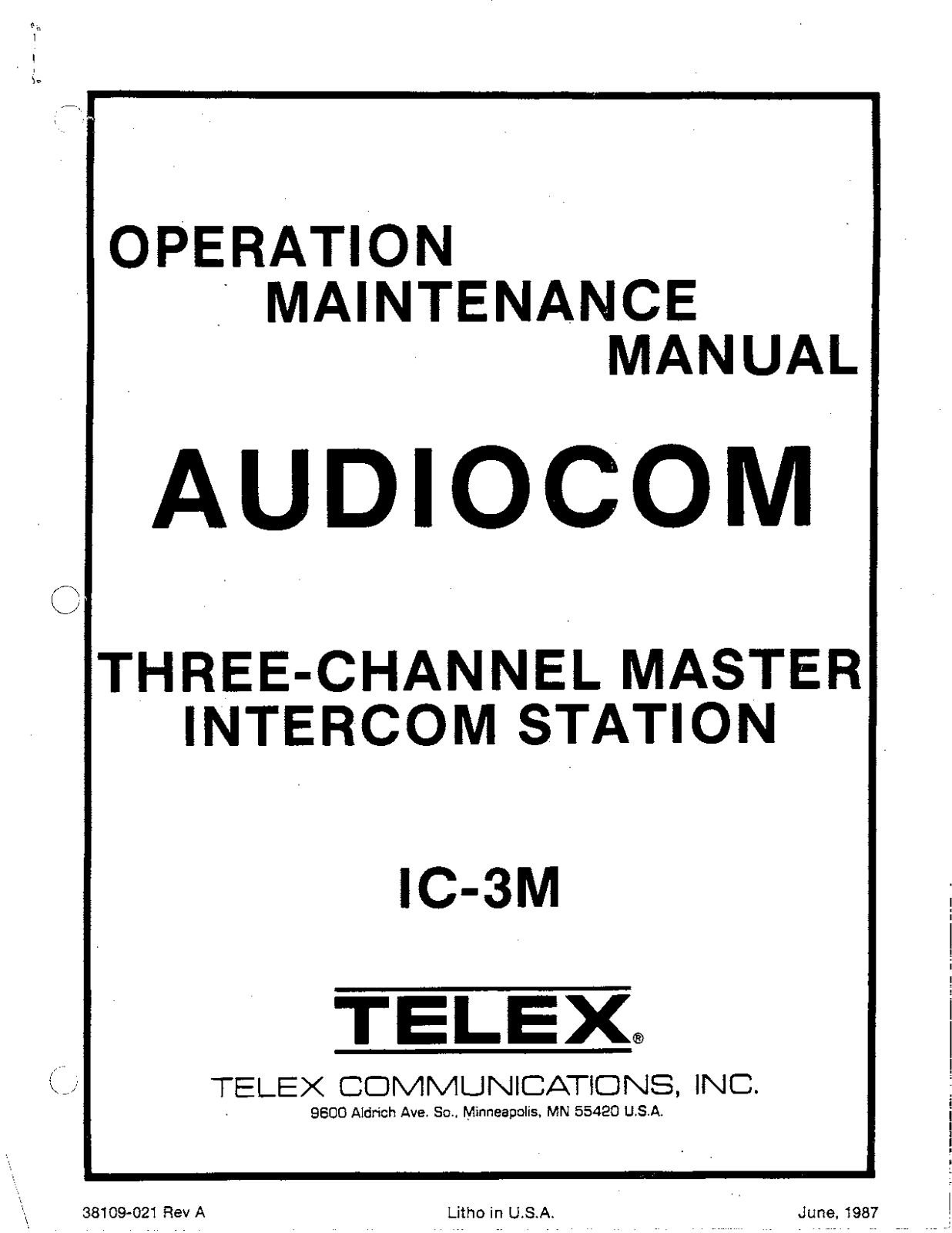 Telex audiocom IC-3M REV A User Manual