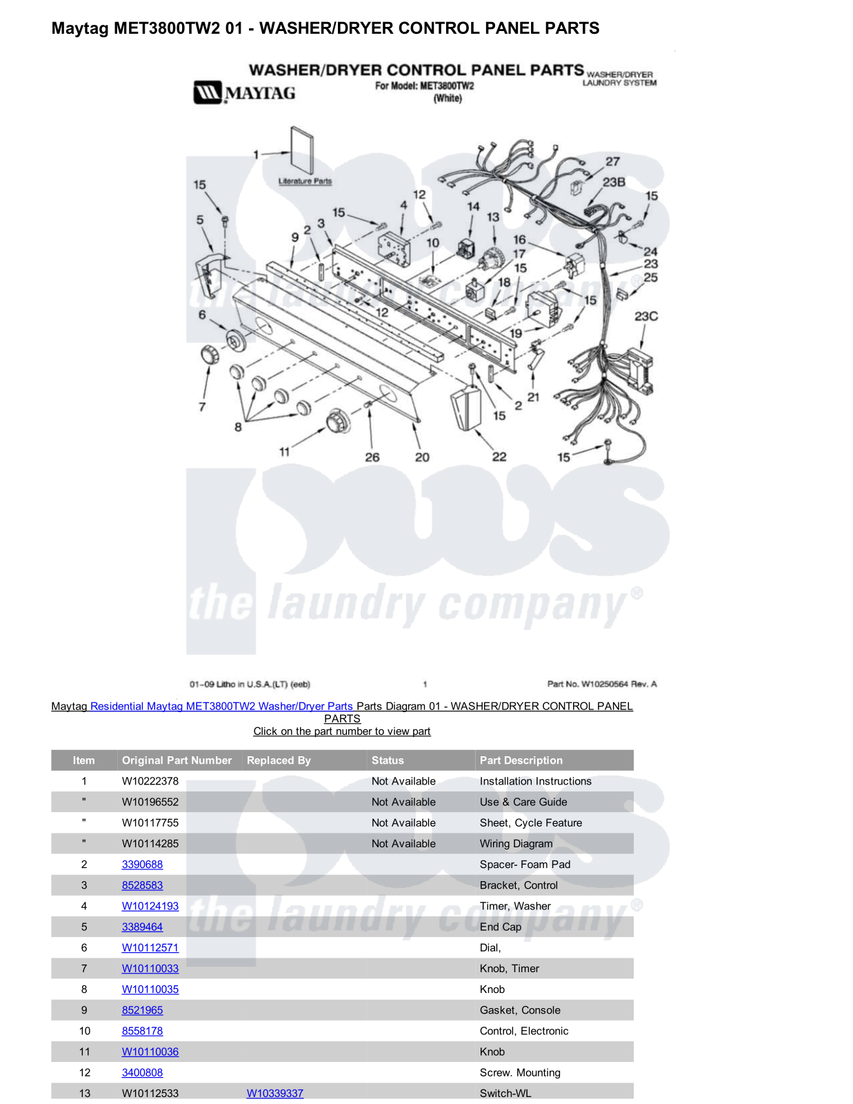 Maytag MET3800TW2/Dryer Parts Diagram