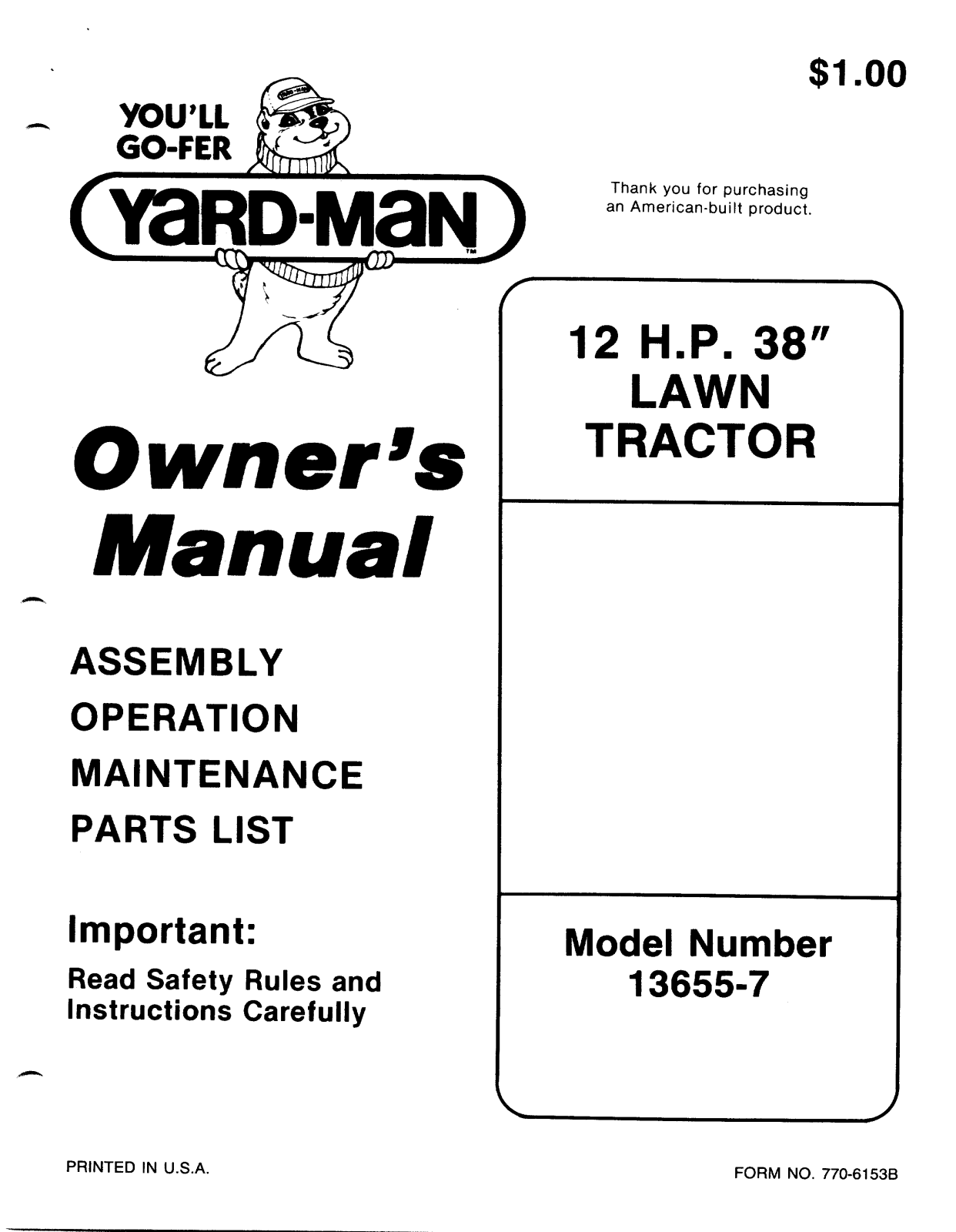Yard-Man 13655-7 User Manual