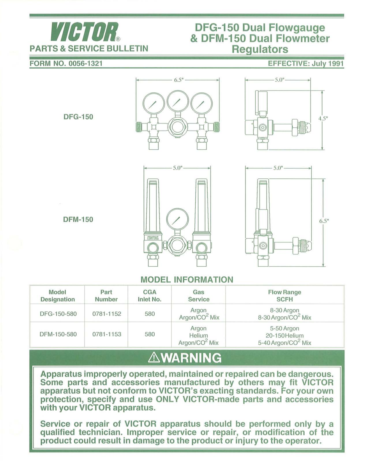 VICTOR DFG-150 Dual Flowgauge & DFM-150 Dual Flowmeter Regulators Troubleshooting instruction