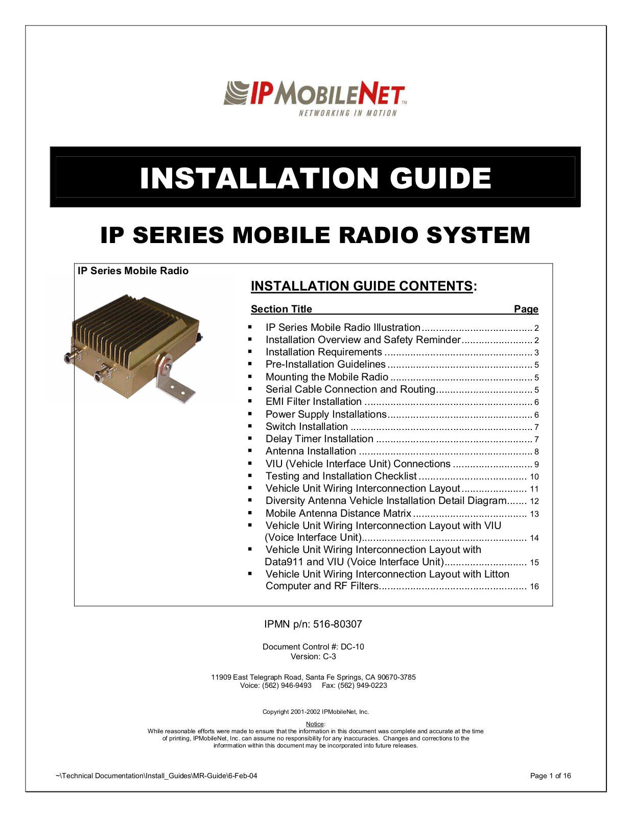 IP Mobilenet M1617-12 Installation Manual