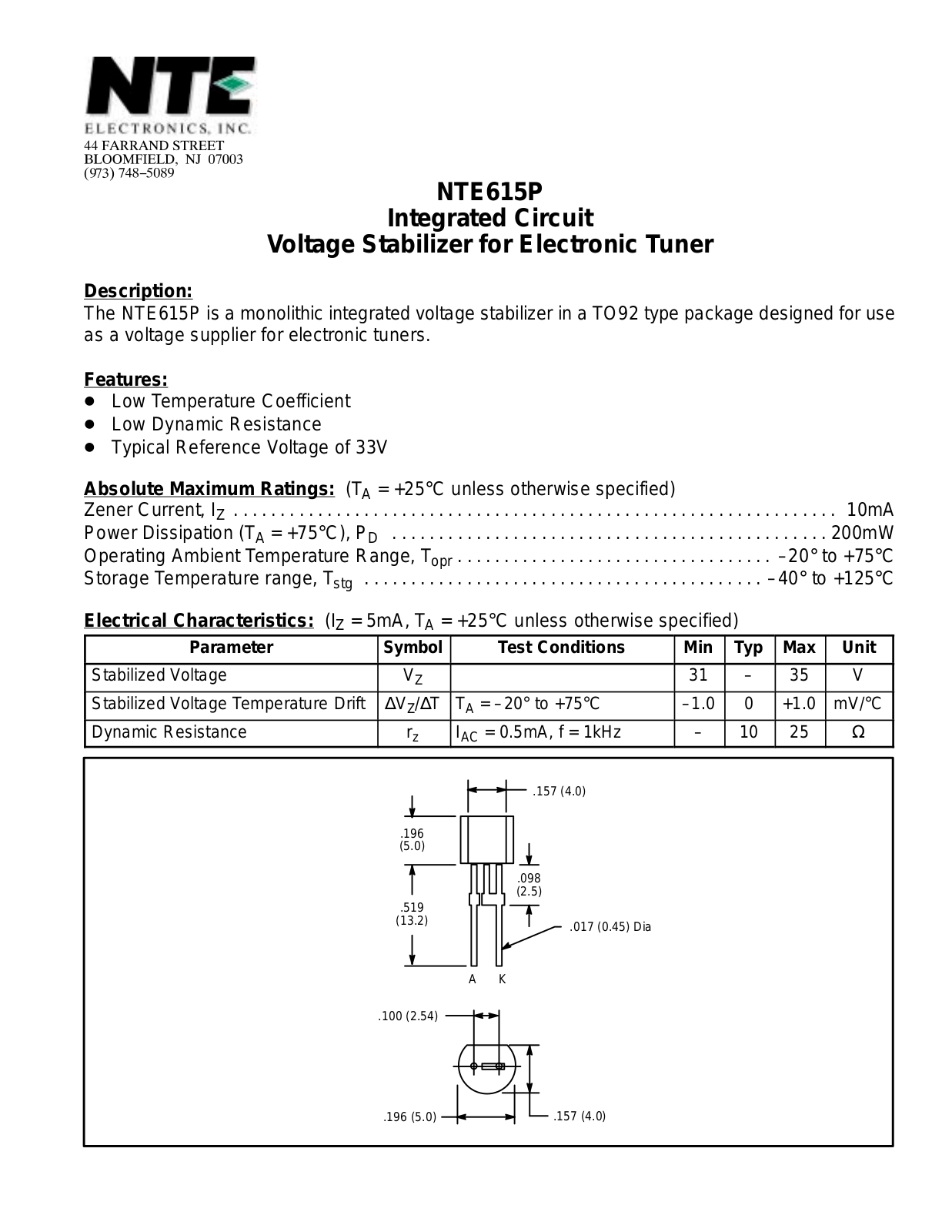 Datasheet NTE615P Datasheet (NTE) - ManualMachine.com