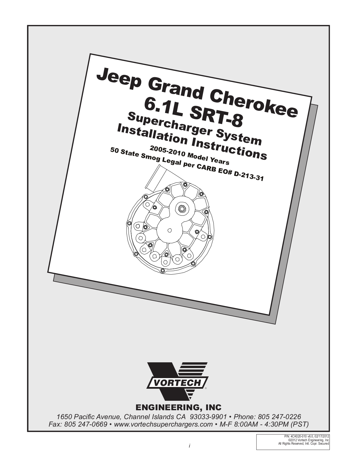 Vortech 2006-2010 6.1L Jeep SRT8 User Manual