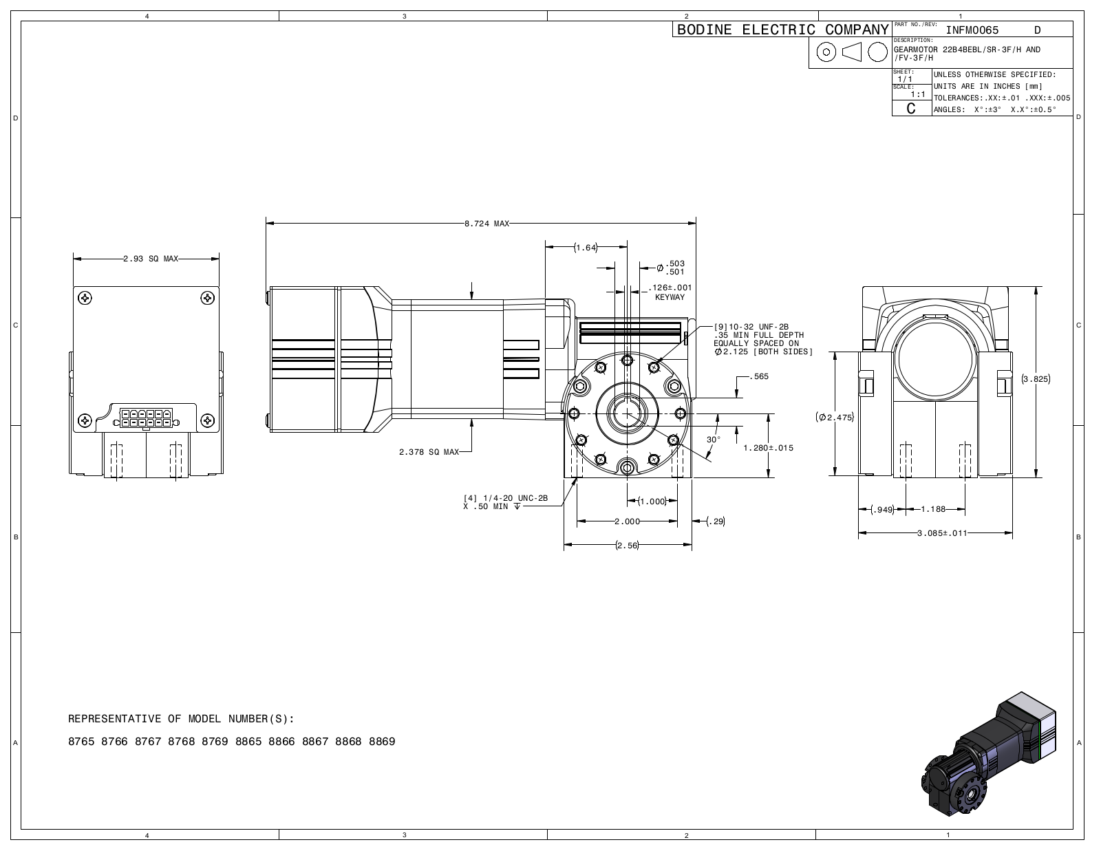 Bodine 8765, 8766, 8767, 8768, 8769 Reference Drawing