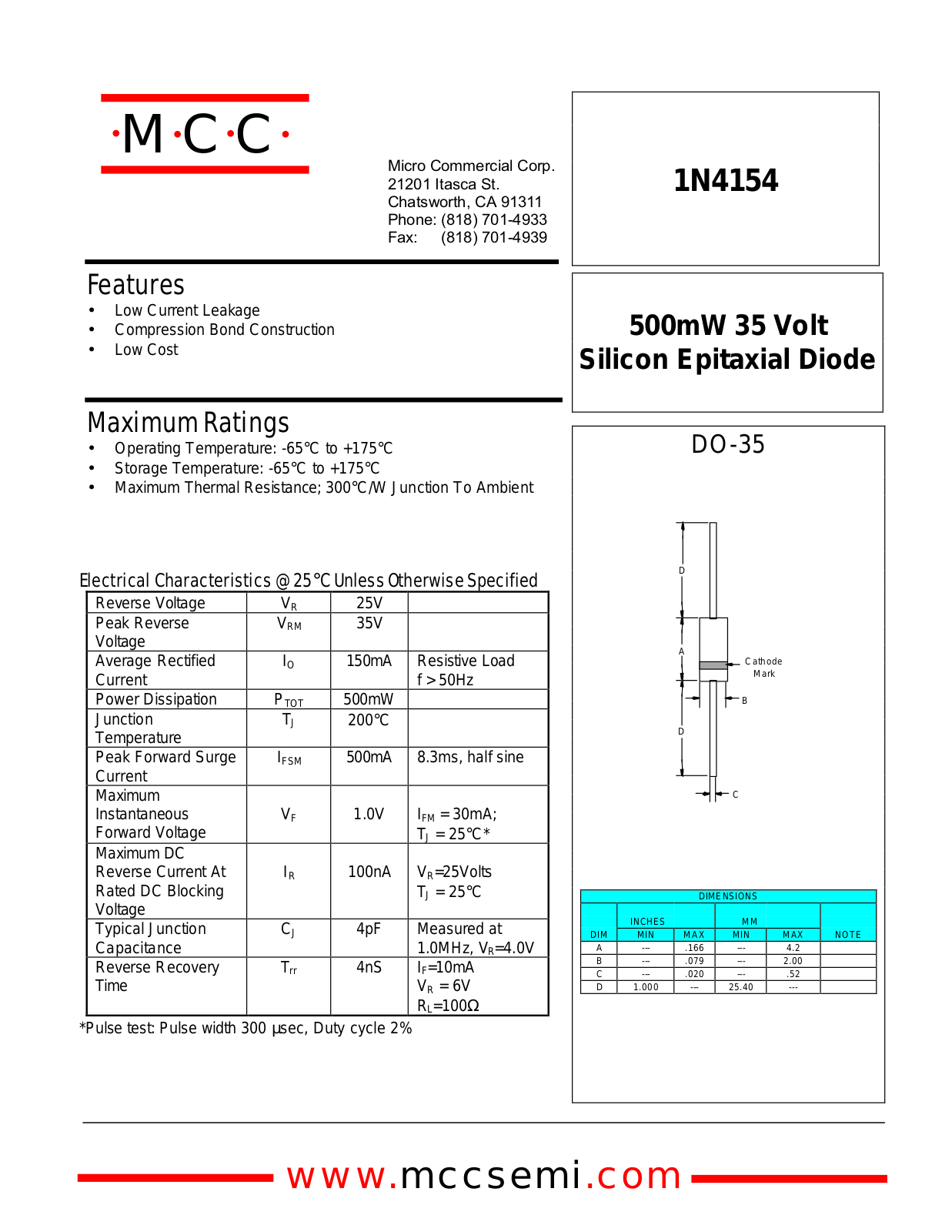 MCC 1N4154 Datasheet