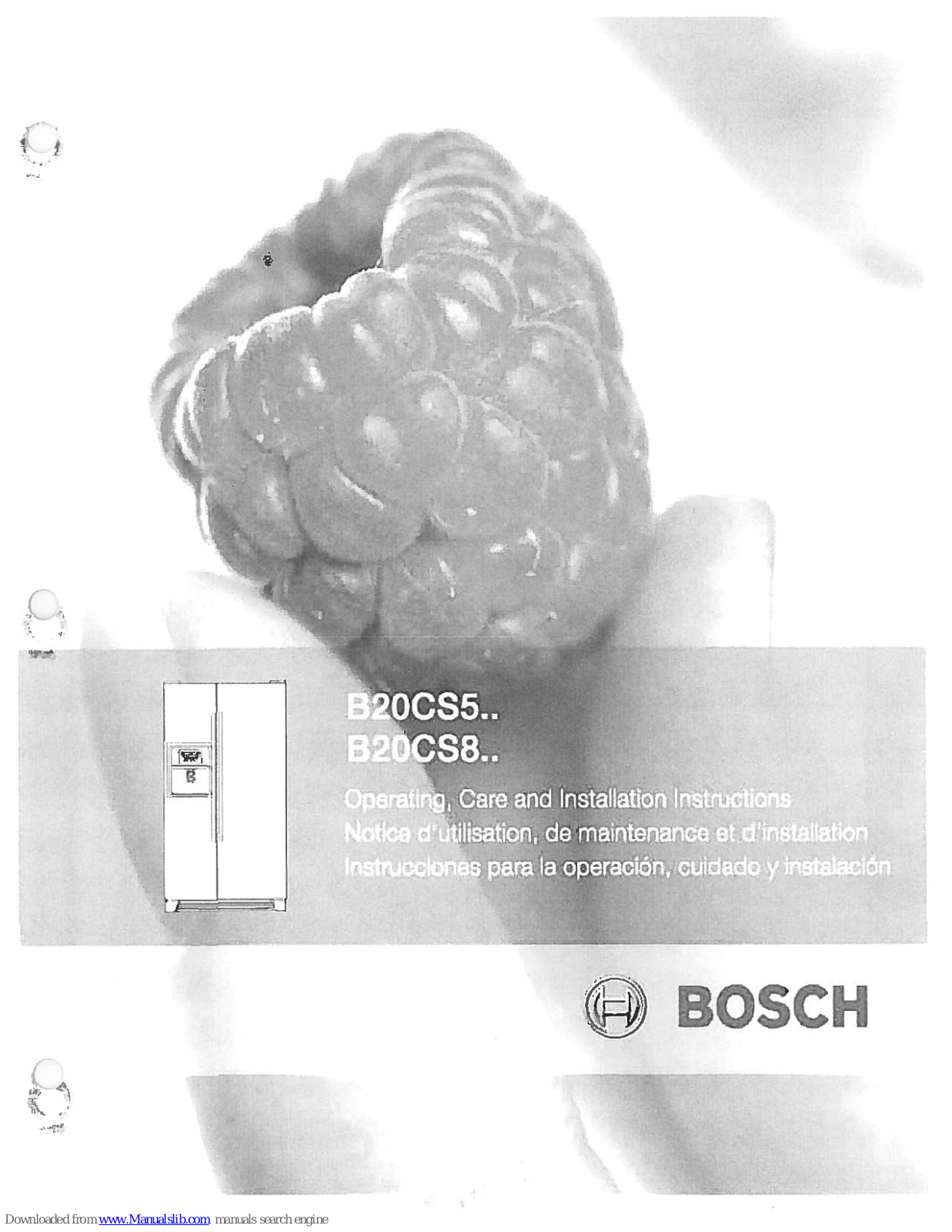 Bosch B20CS5, B20CS8 Operating, Care And Installation Instructions Manual
