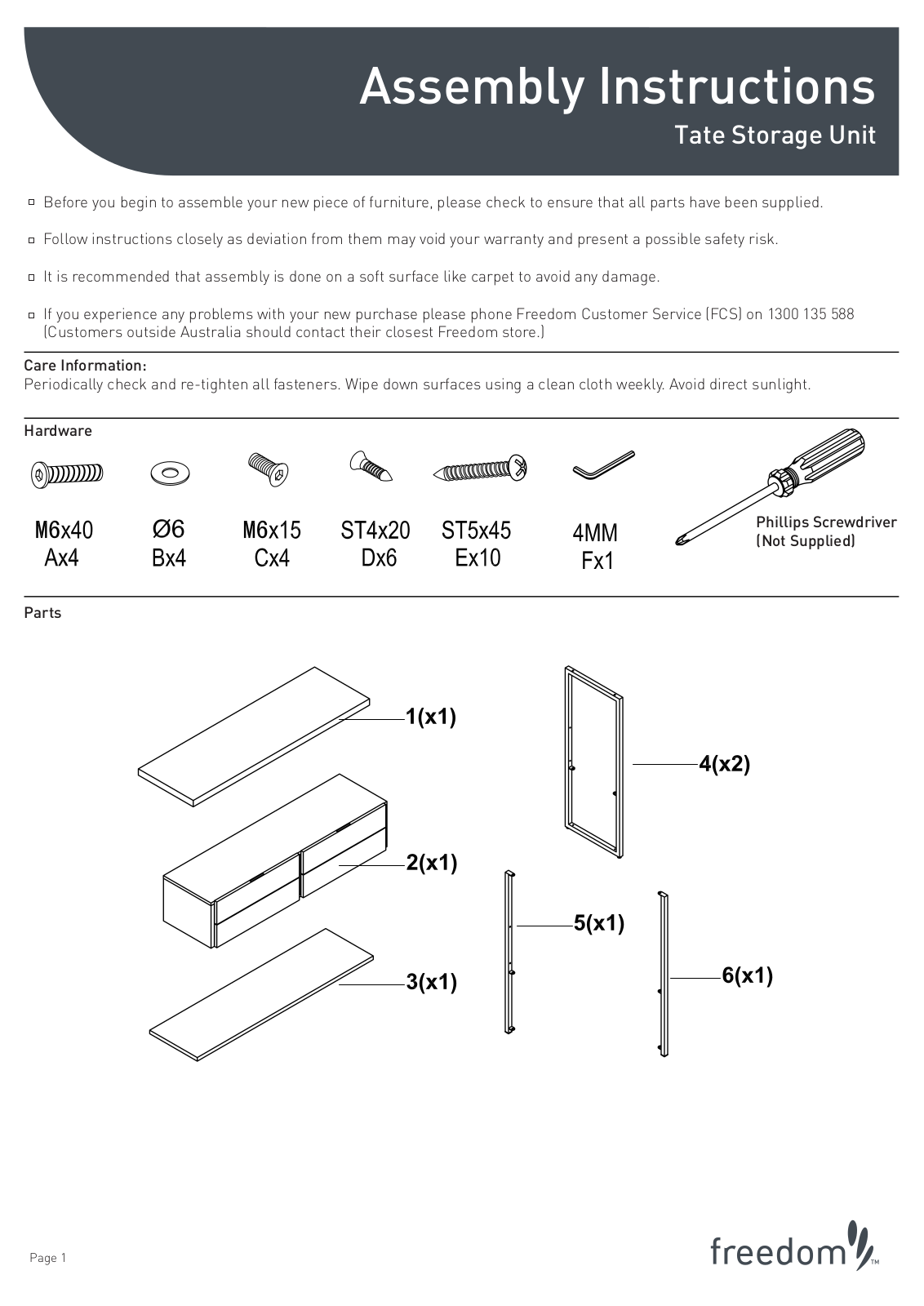 Freedom Tate Storage Unit Assembly Instruction