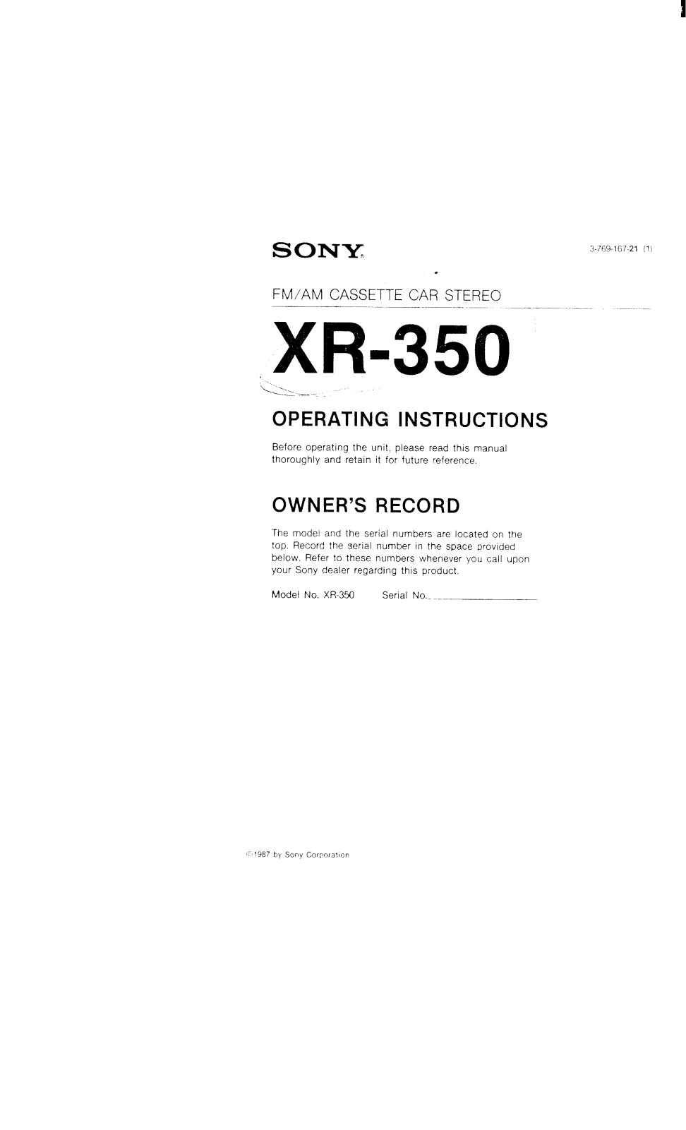 Sony XR-350 User Manual