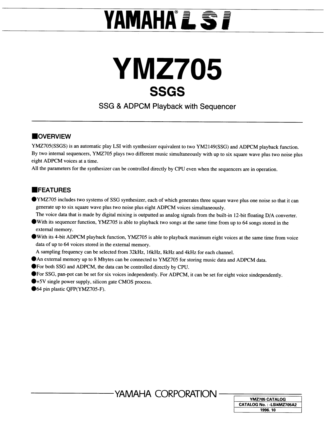 YAMAHA YMZ705 Datasheet