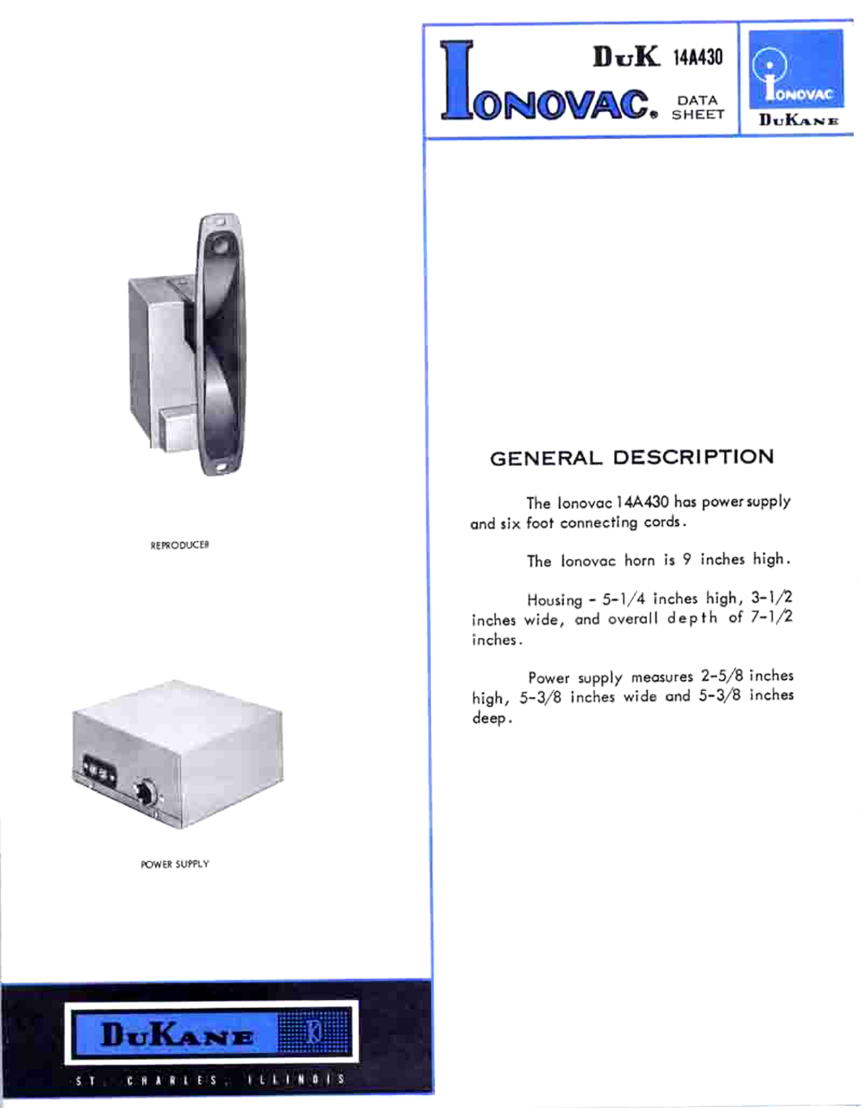 Dukane Ionovac DuK-5 Brochure