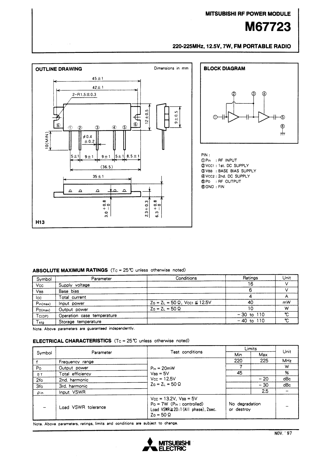 Mitsubishi M67723 Datasheet