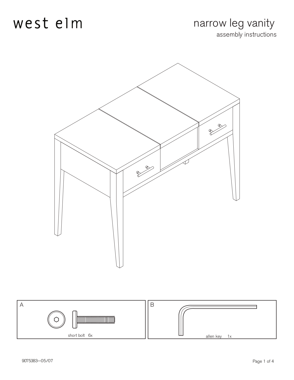 West Elm Narrow Leg Vanity Assembly Instruction