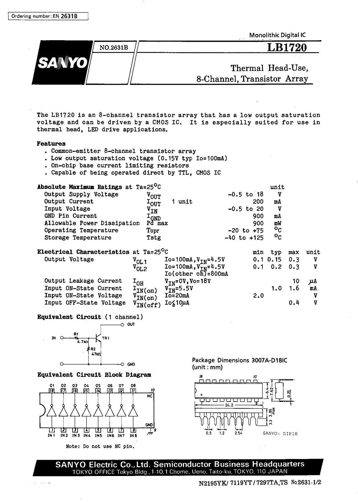 SANYO LB1720 Datasheet