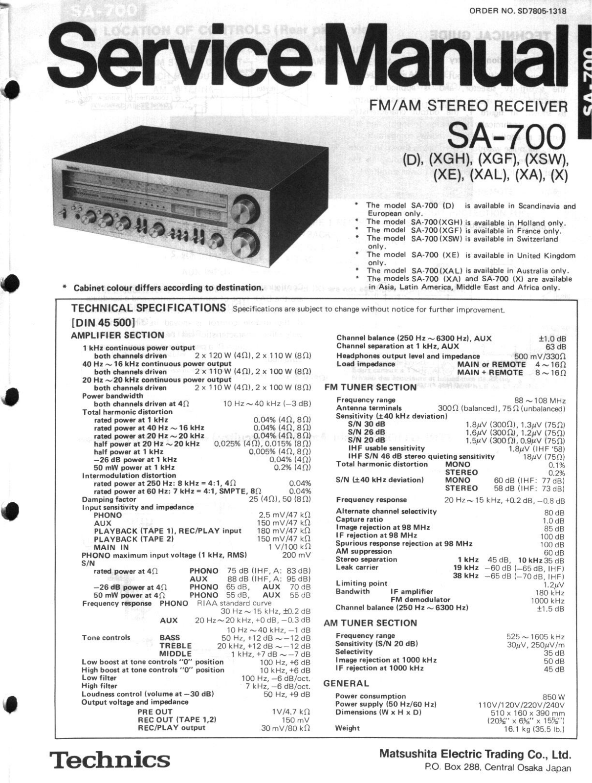 Technics SA-700 Service manual