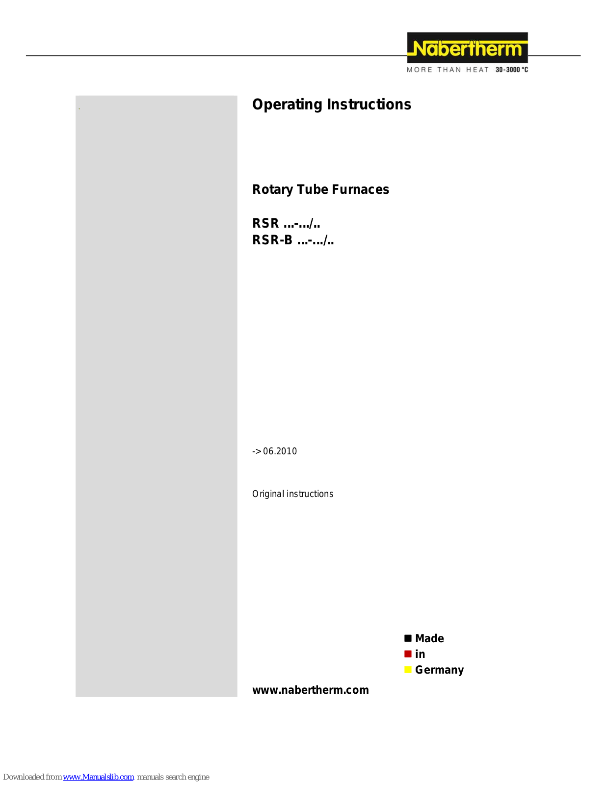 Nabertherm RSR 120/500/13, RSR-B 120/500/13, RSR 80/500/13, RSR-B 80/500/13, RSR 120/750/13 Operating Instructions Manual