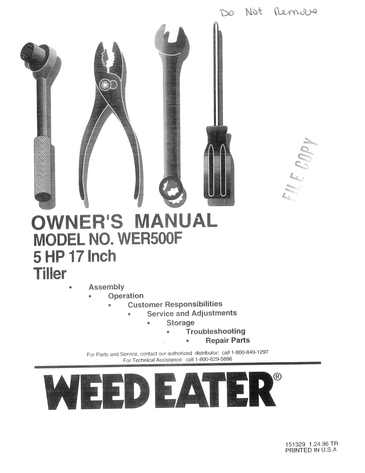 Weed Eater 151329, WER500F User Manual