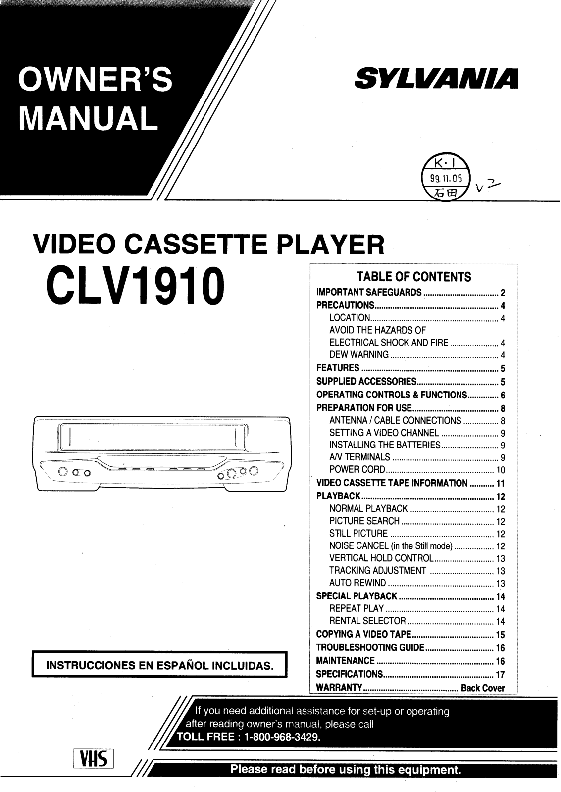 Sylvania CLV1910 User Manual