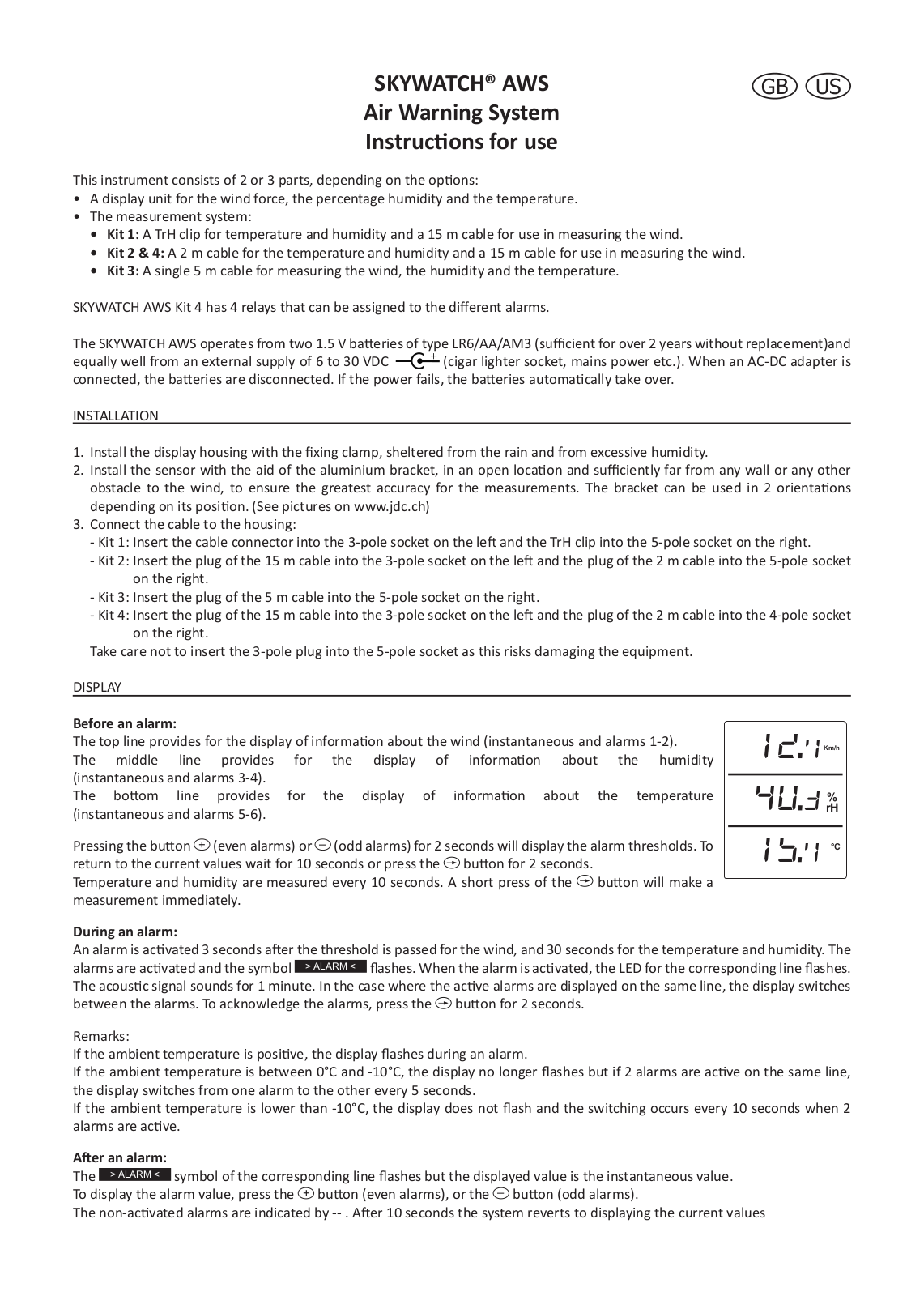 JDC Electronic SA Skywatch AWS User Manual