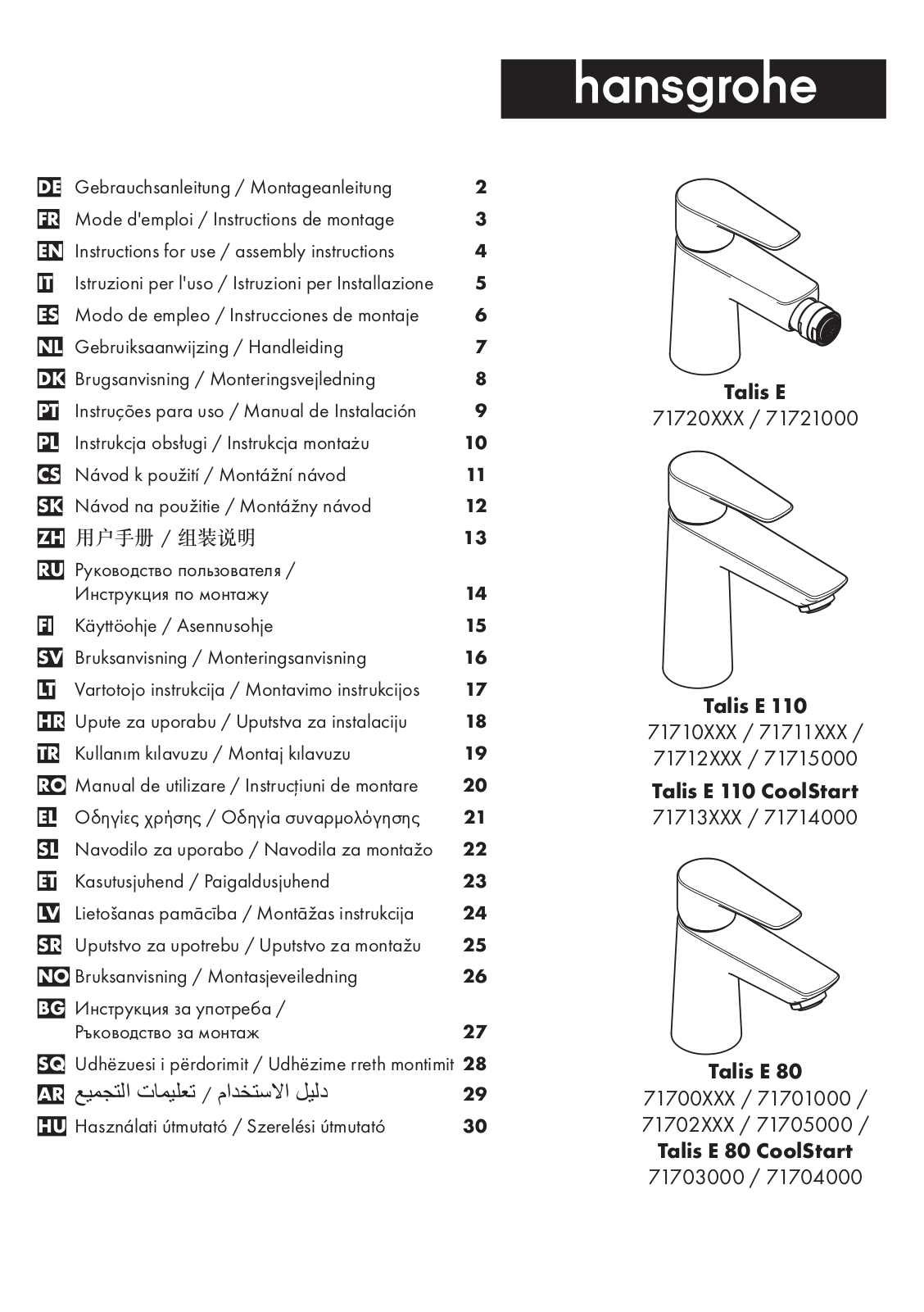 Hansgrohe 71721000 Instructions For Use/assembly Instructions