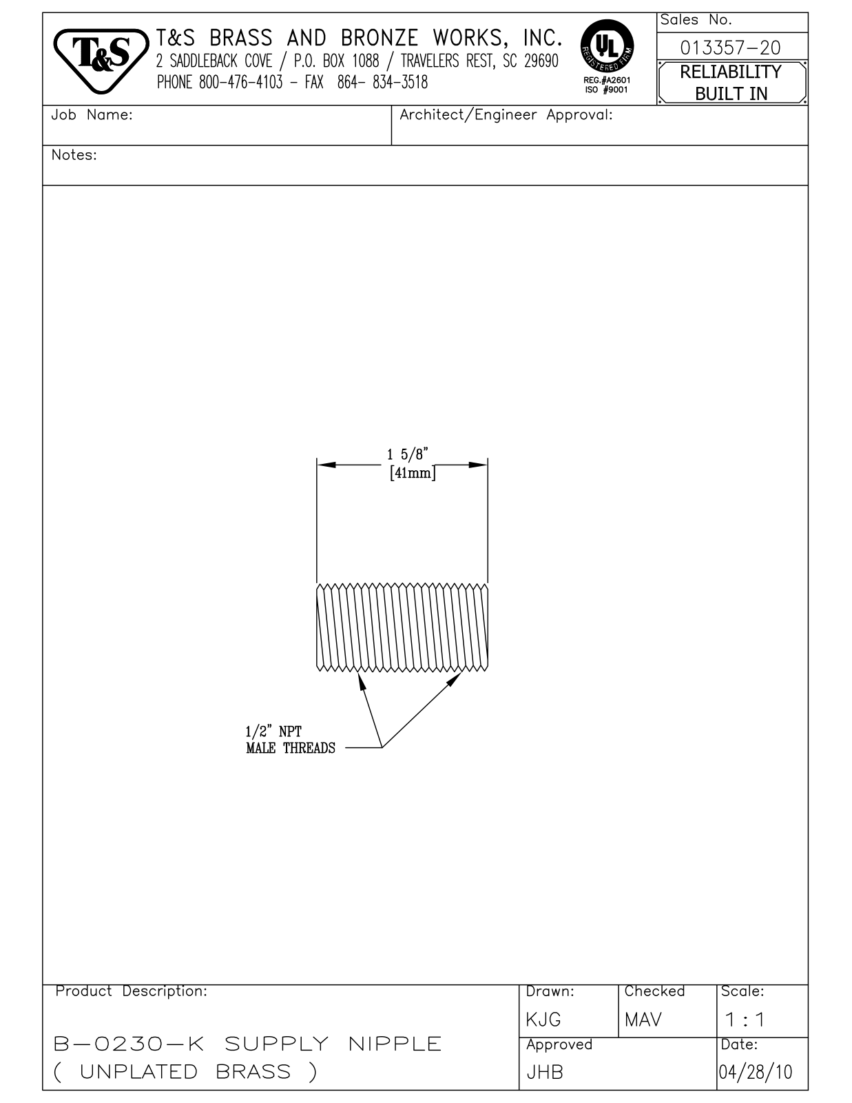 T&S Brass 013357-20 User Manual