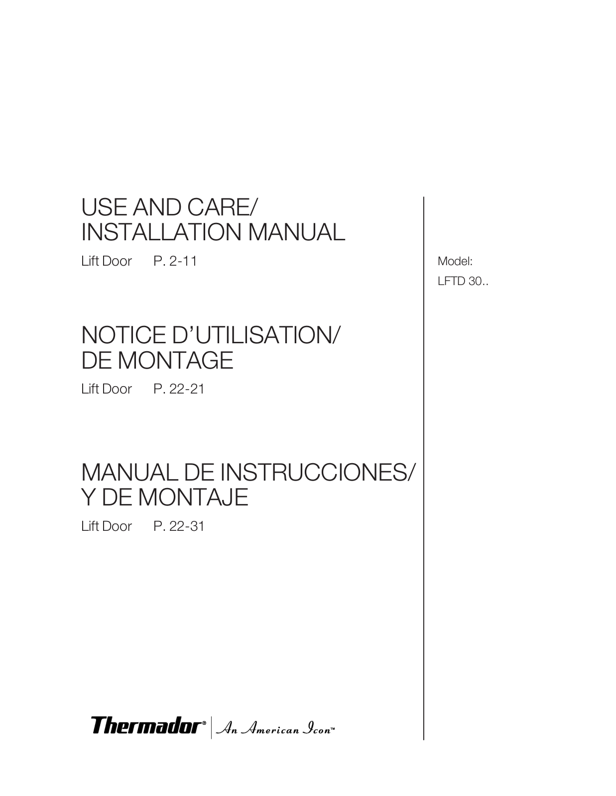 Thermador LFTD30M Installation Guide