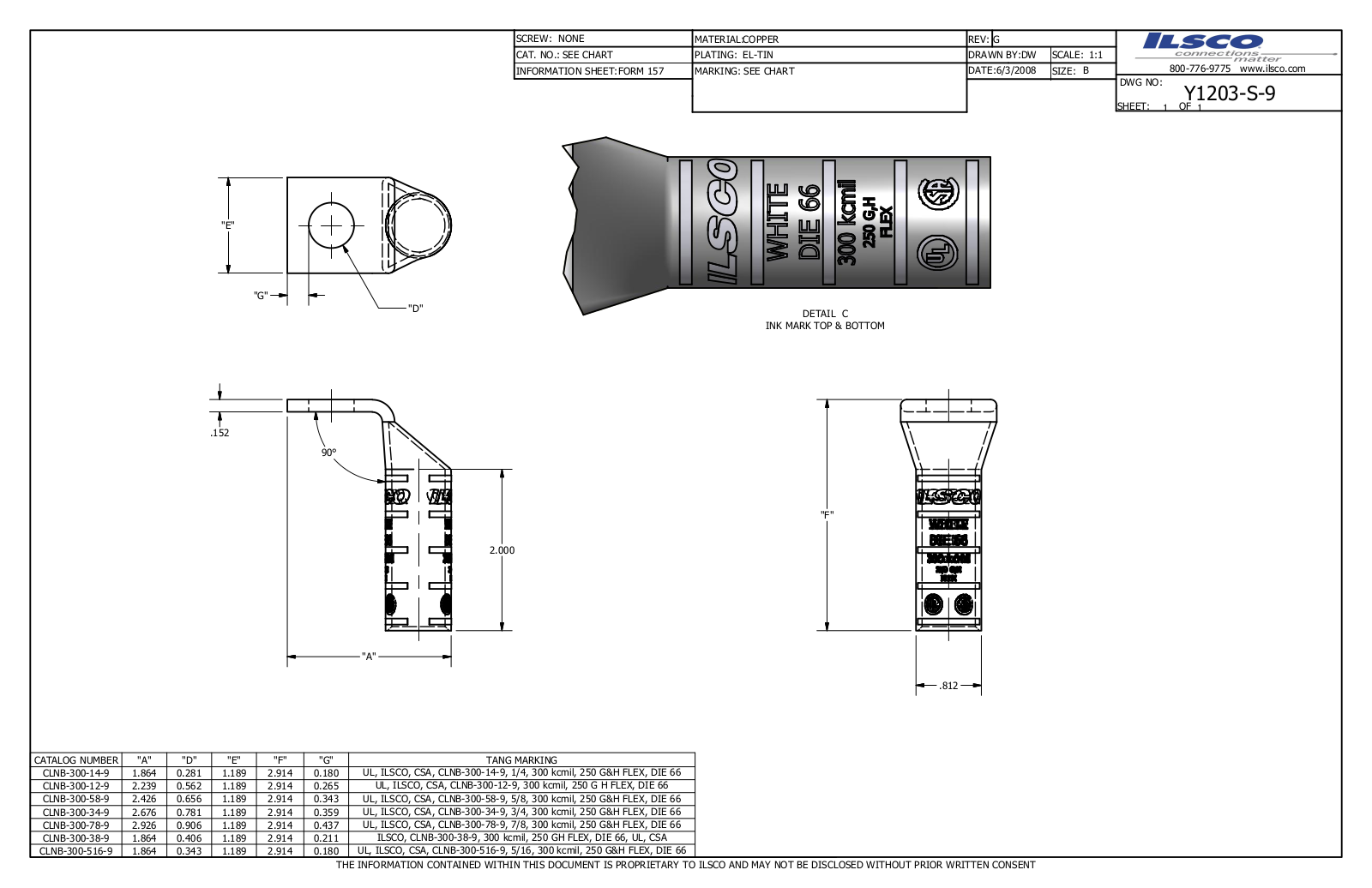 Ilsco CLNB-300-12-9 Data sheet