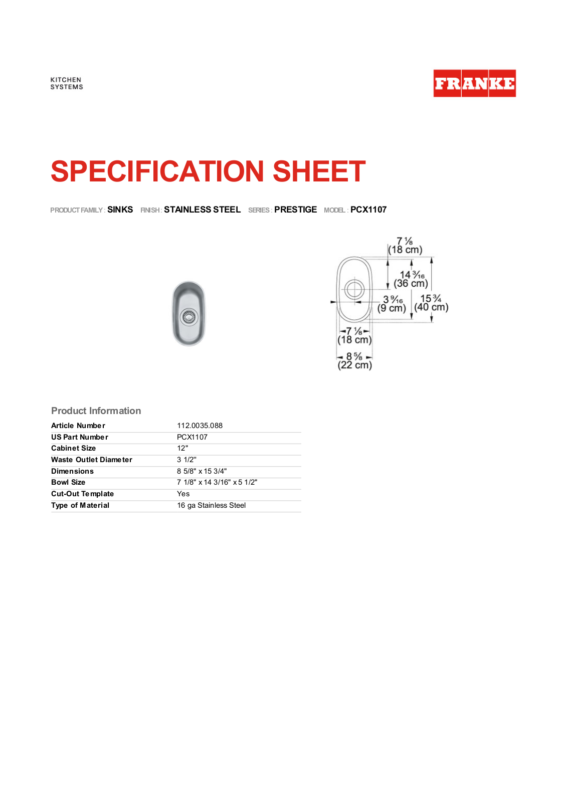 Franke Foodservice PCX1107 User Manual