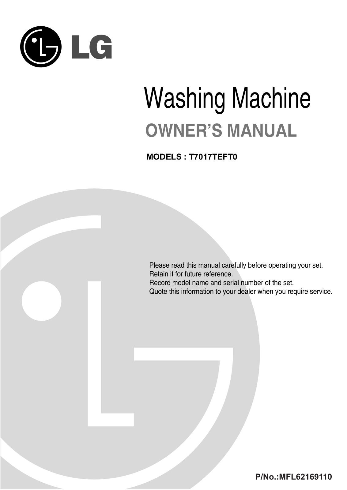 LG T7017TEFT0 Owner’s Manual