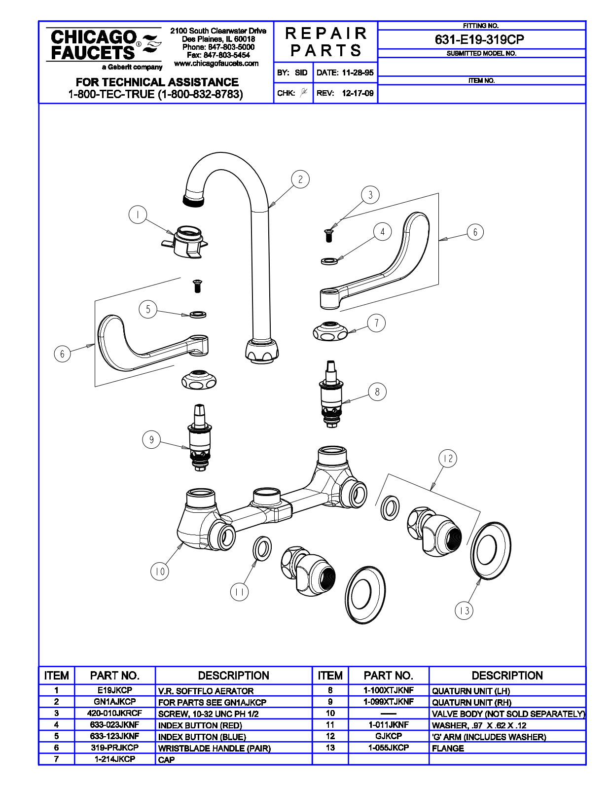 Chicago Faucet 631-E19-319 Parts List