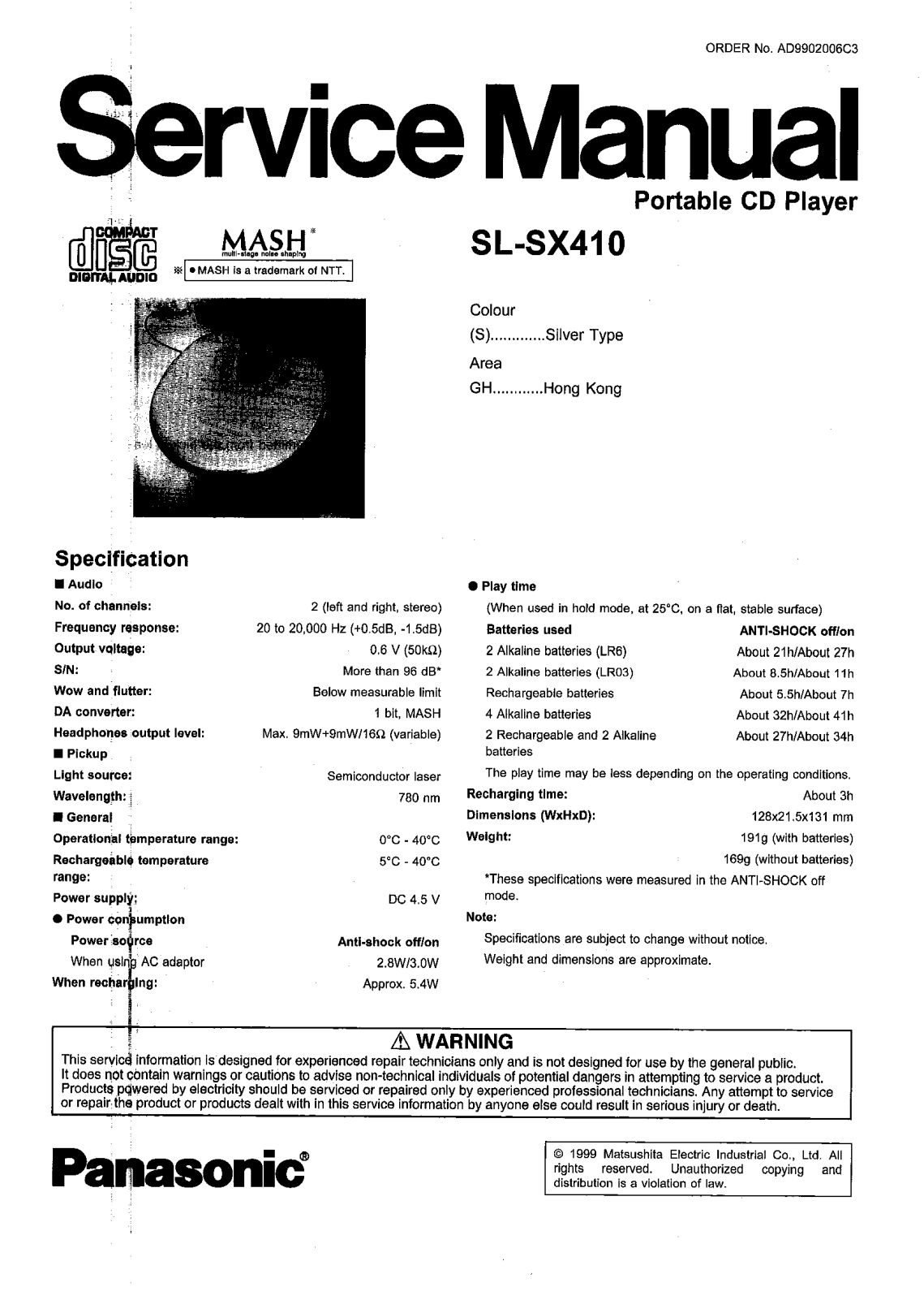 Panasonic SLSX-410 Service manual