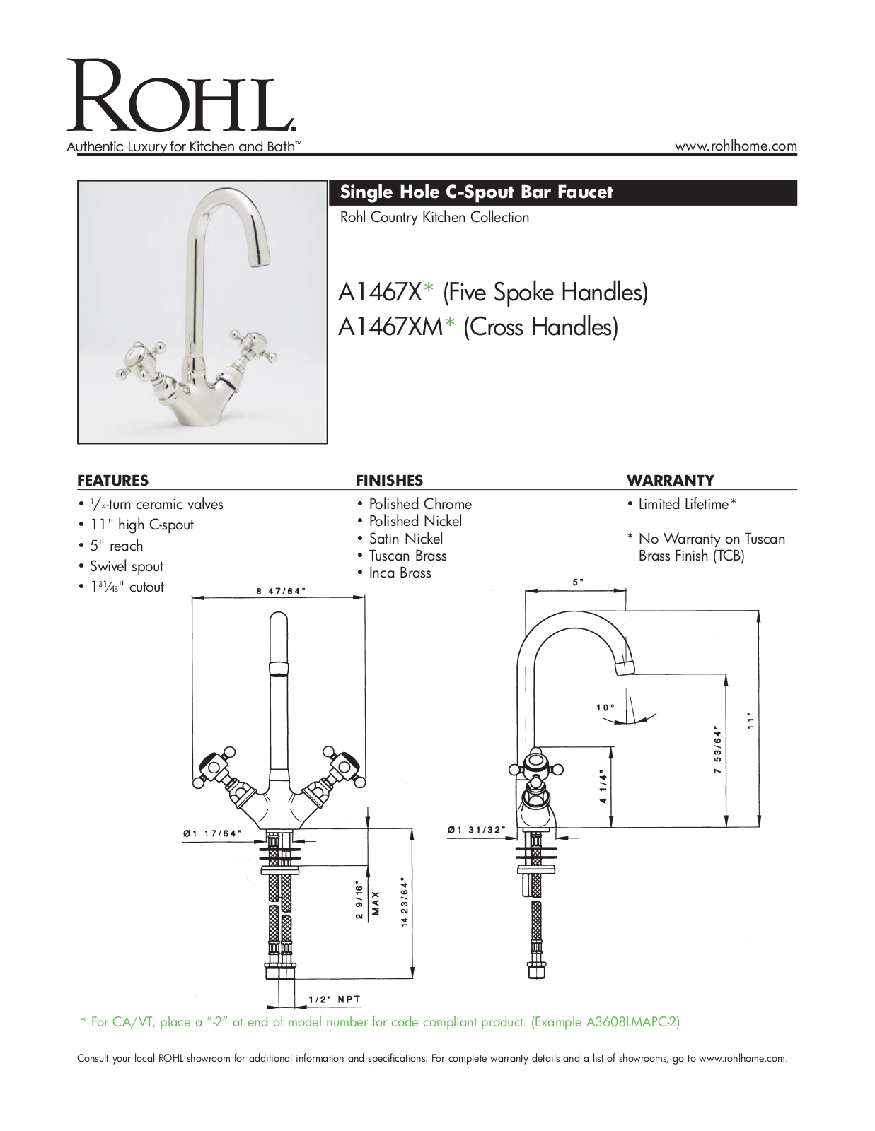 Rohl A1467XMIB2 Specs