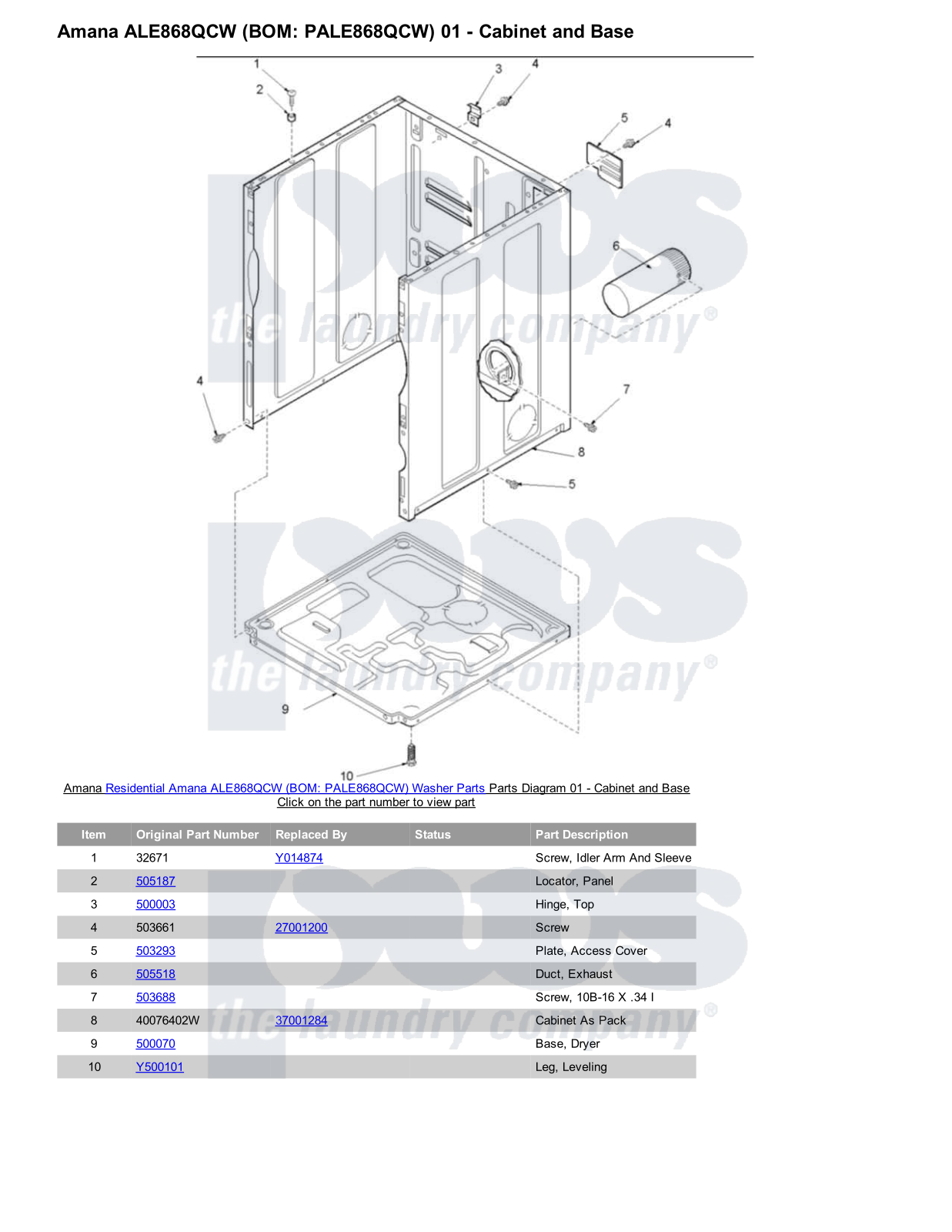 Amana ALE868QCW Parts Diagram