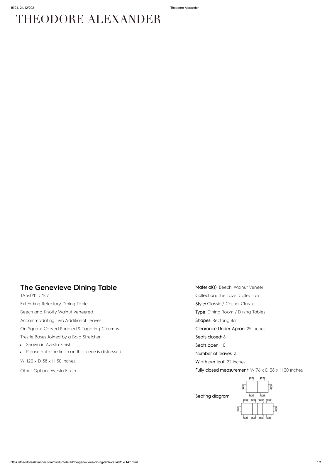 Theodore Alexander FPLJ3940 Specifications - ManualMachine.com