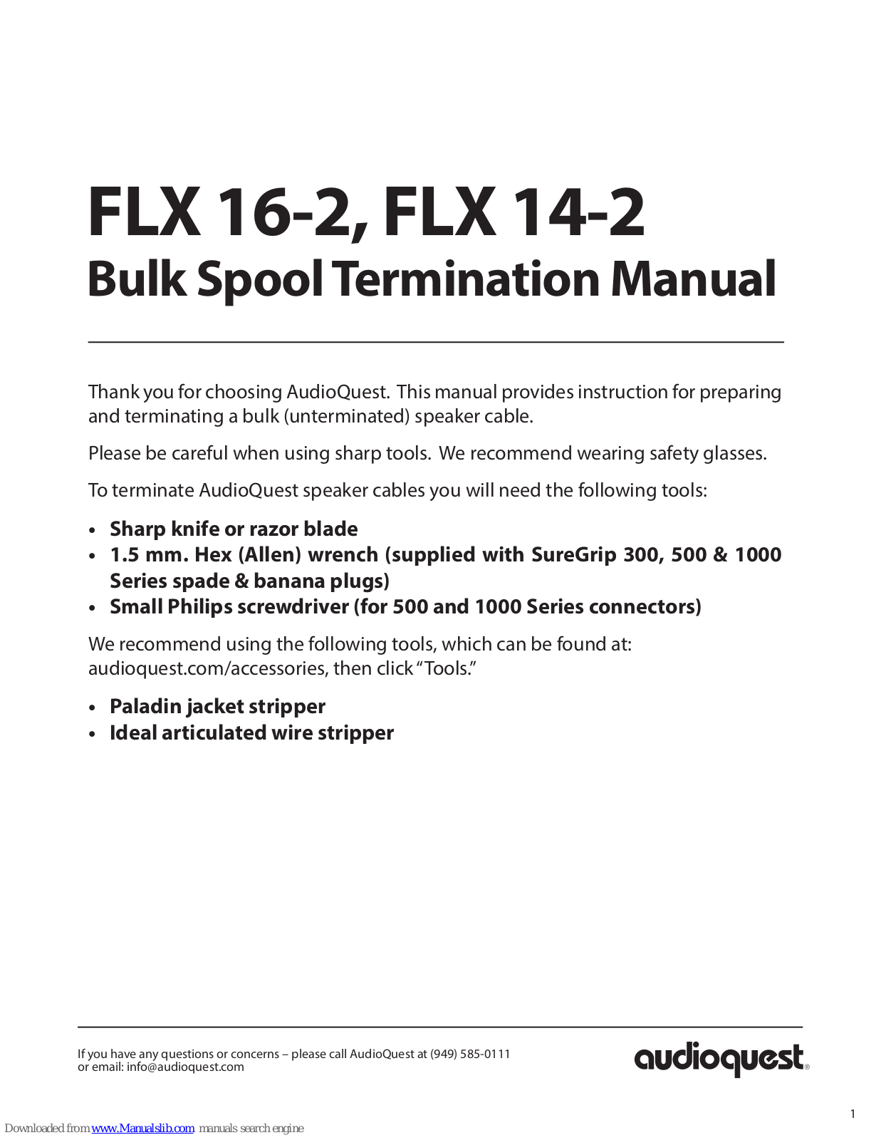 AudioQuest FLX 16-2, FLX 14-2 User Manual