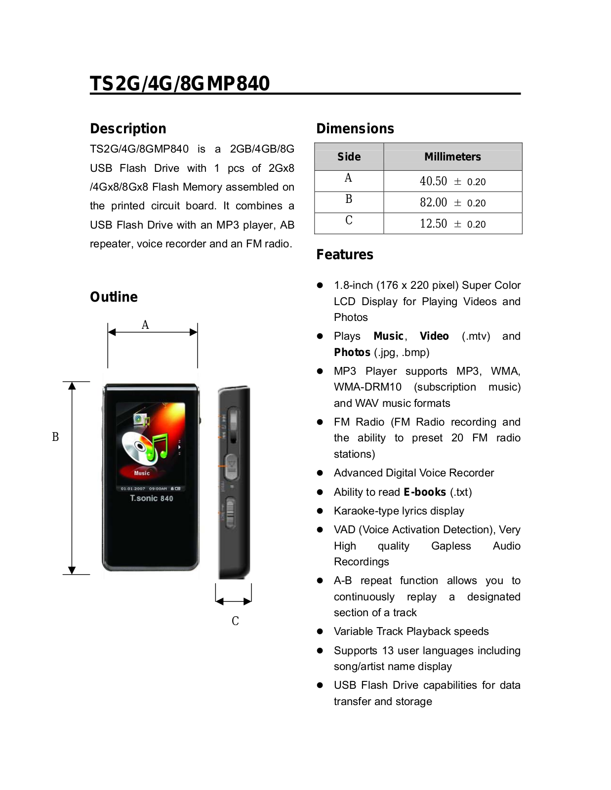 Transcend Information TS8GMP840, TS2GMP840, TS4GMP840 User Manual