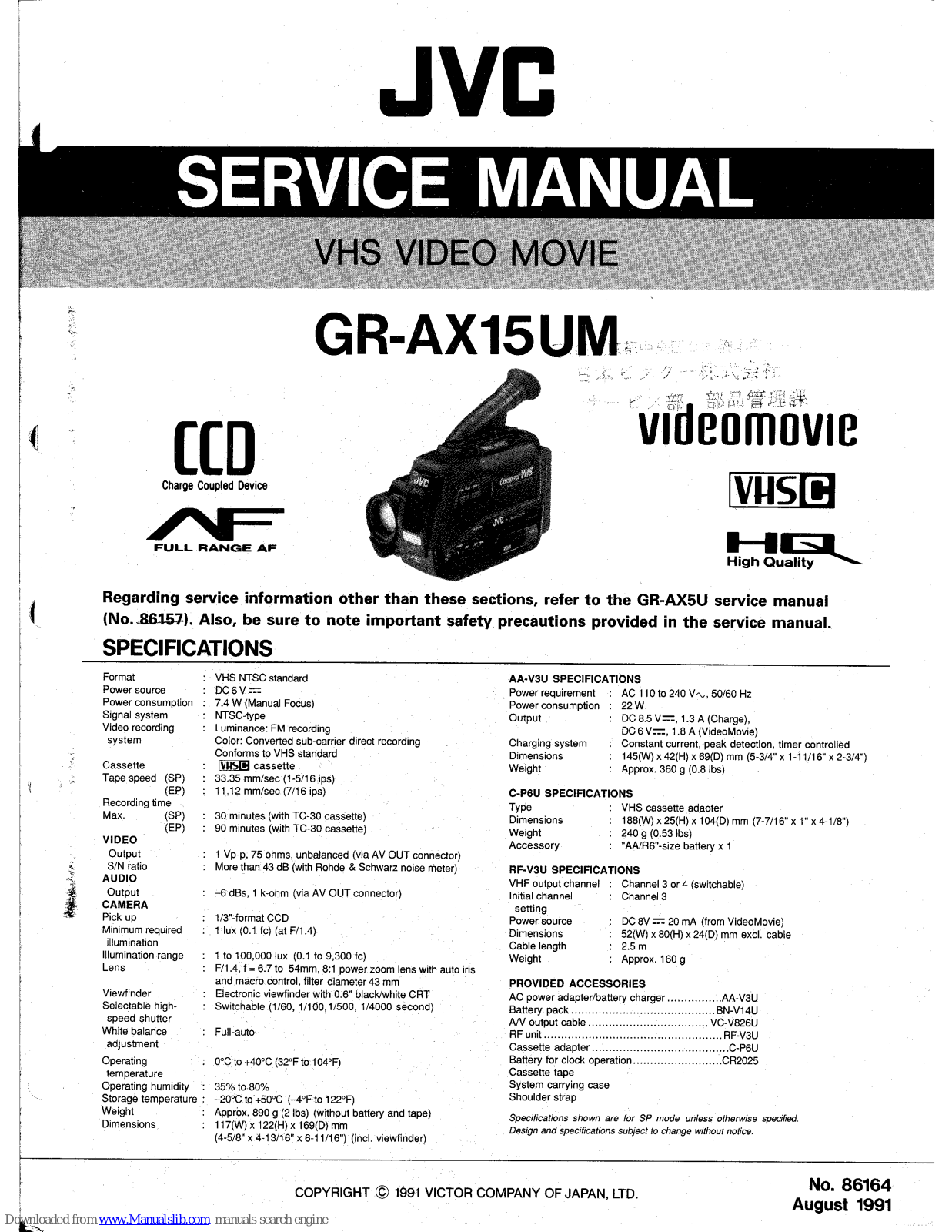 JVC Videomovie GR-AX15UM Service Manual