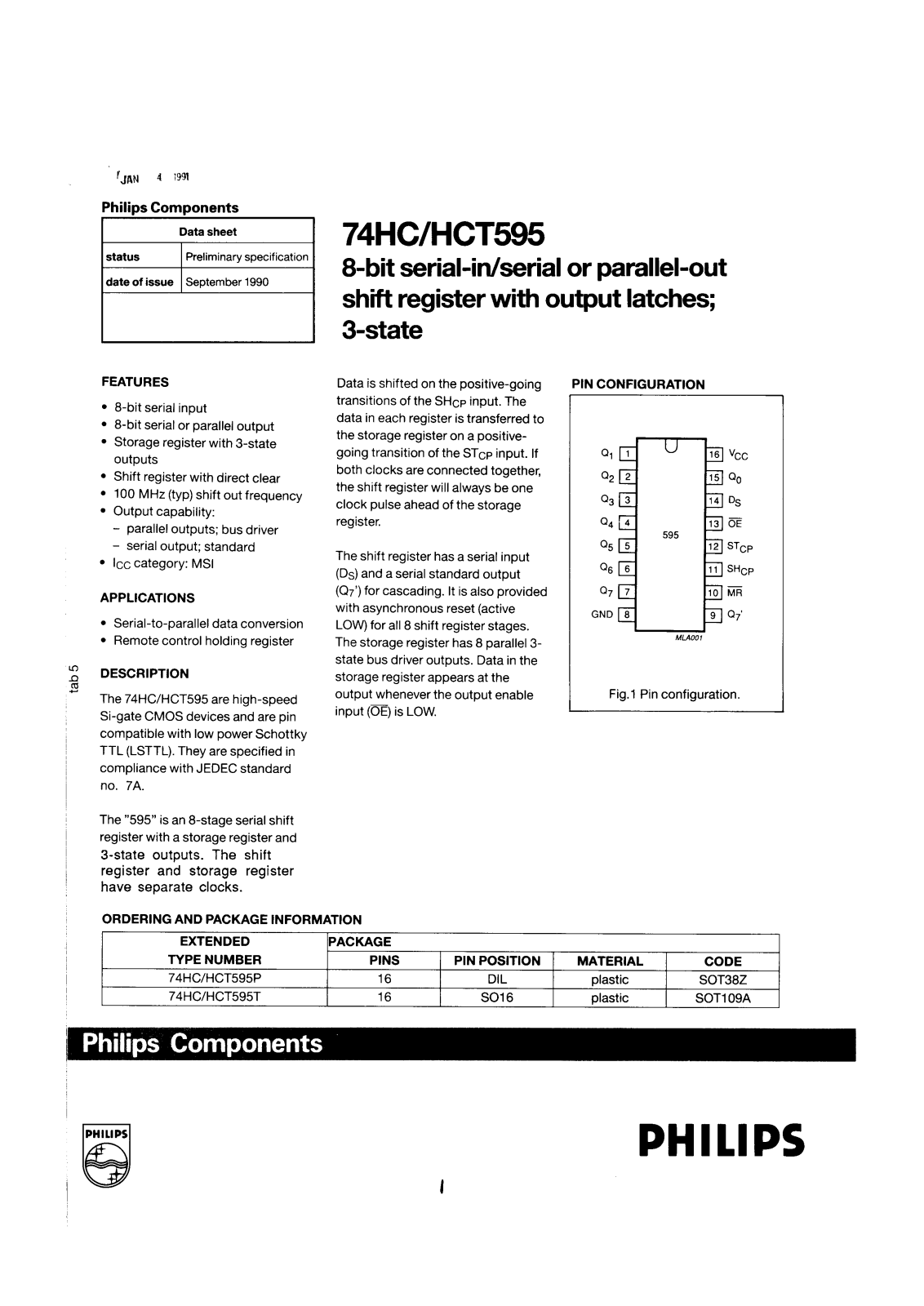 Philips 27HCT595T, 27HCT595P, 27HC595P Datasheet