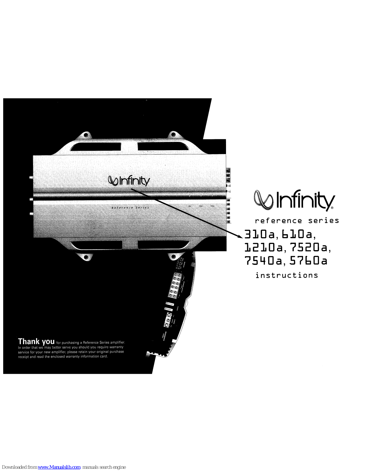 Infinity Reference 310a, Reference 610a, Reference 7520a, Reference 7540a, Reference 5760a Instructions Manual